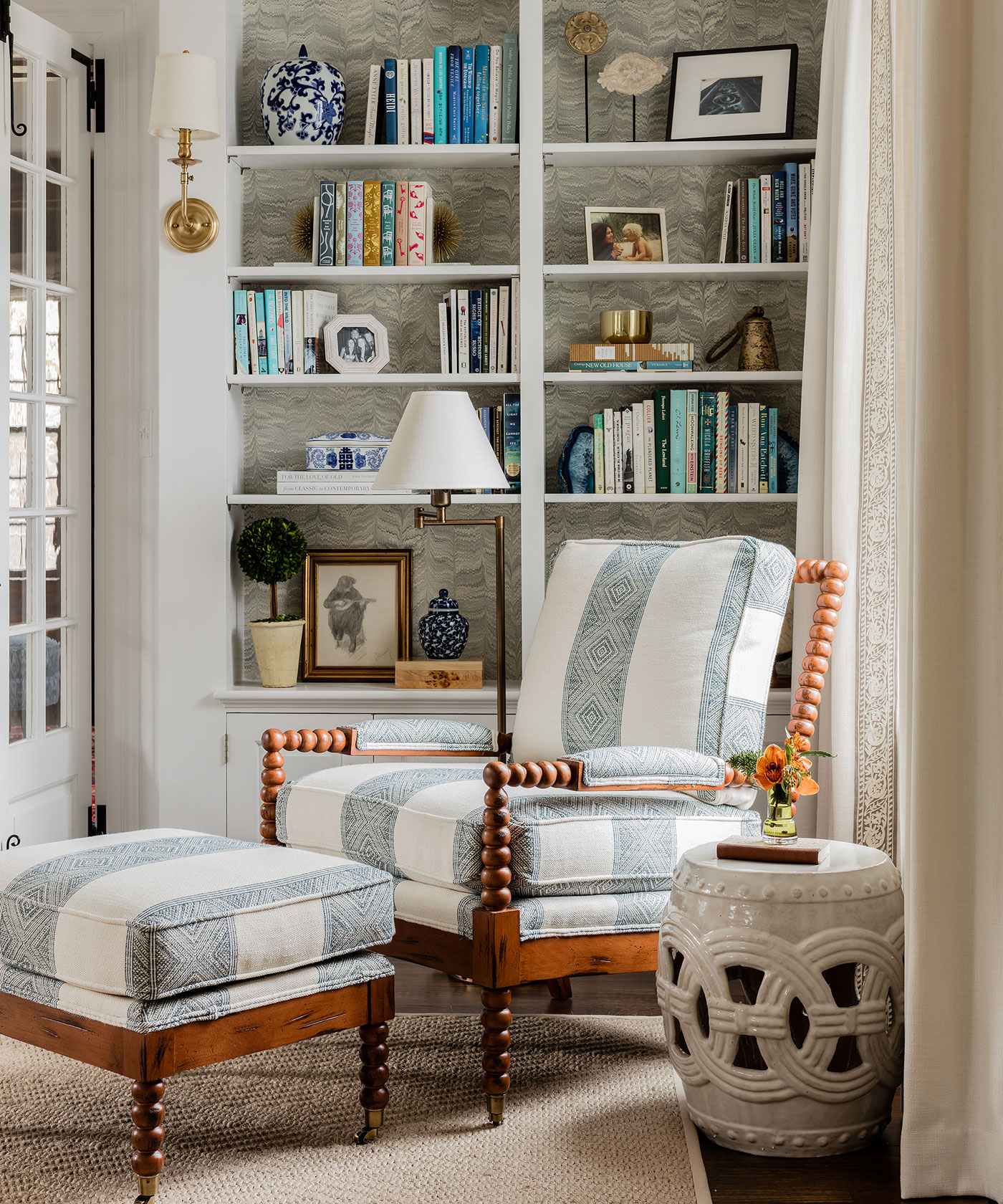 This cozy corner of the living room is one of designer Erin Gates’s favorite spots in the house.