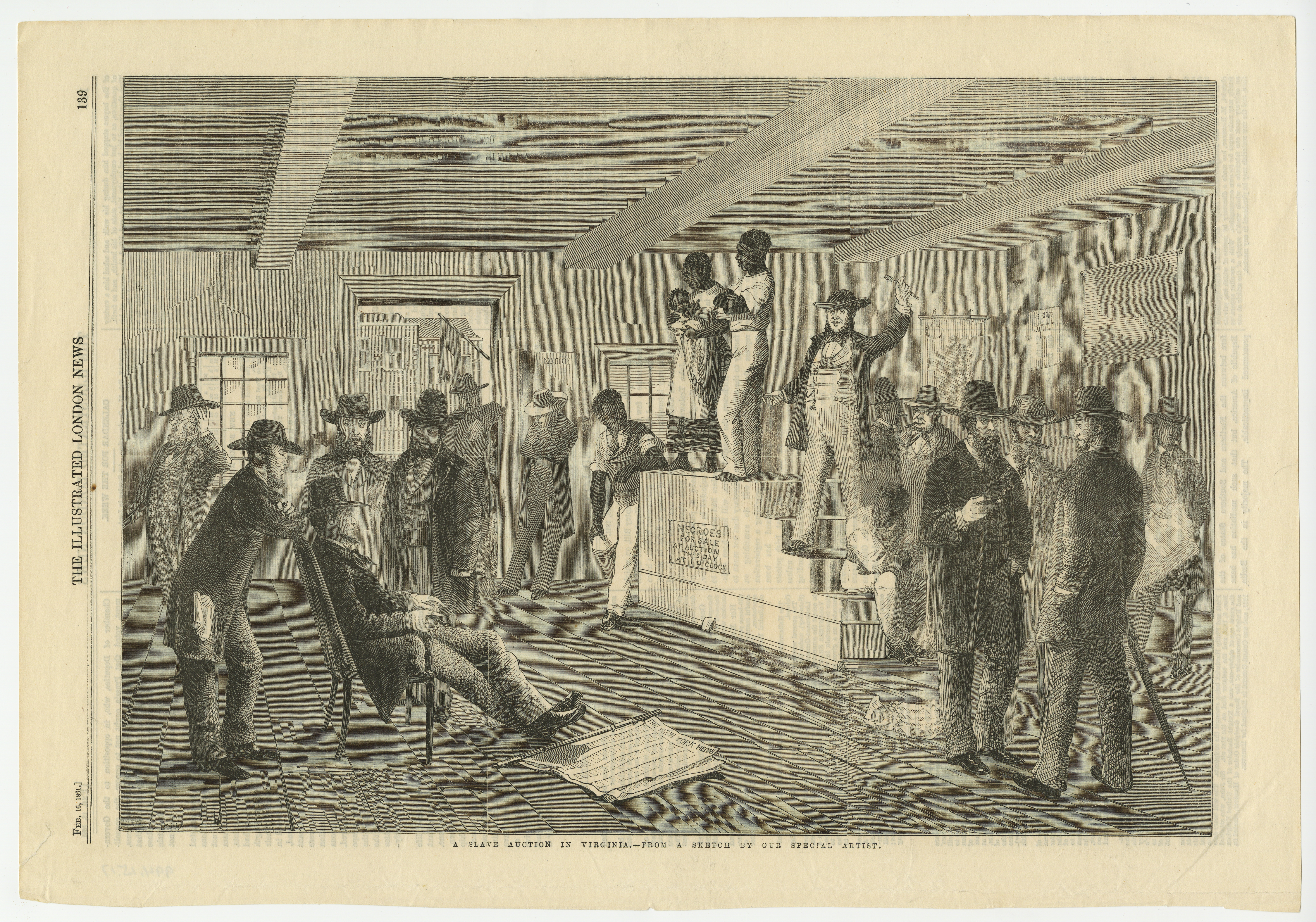 Print of a slave auction in Virginia from “The Illustrated London News,” Feb. 16, 1861.