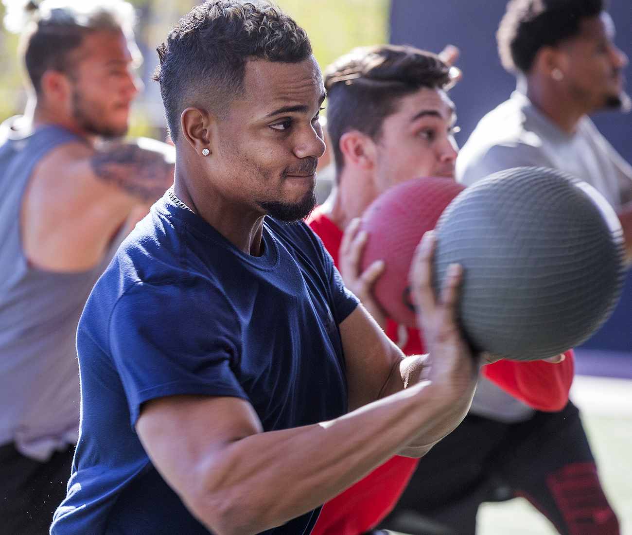 Working with the medicine ball.