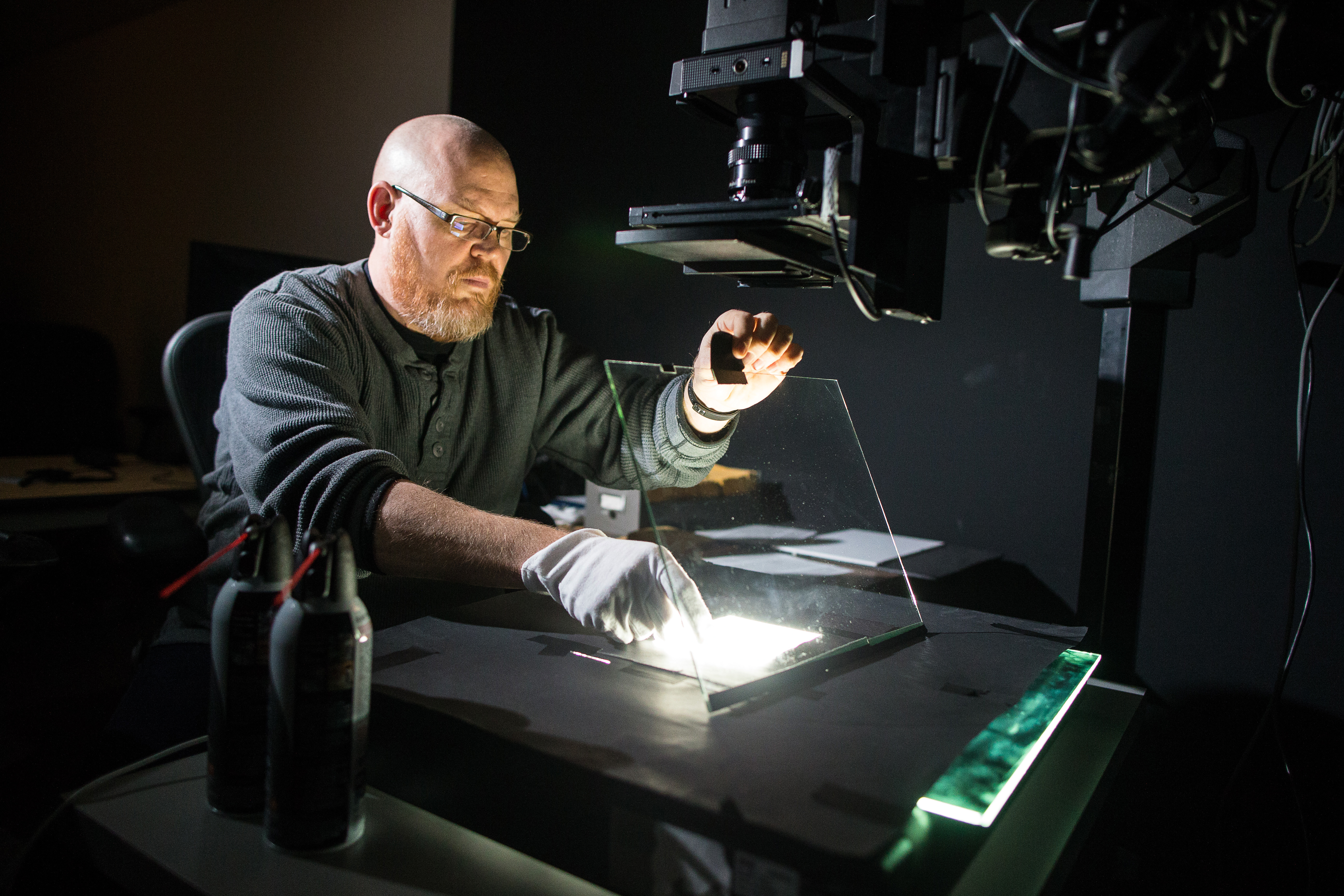 Imaging technician Bruce Myren works with a Sinar 54H to digitize photos for the BPL.
