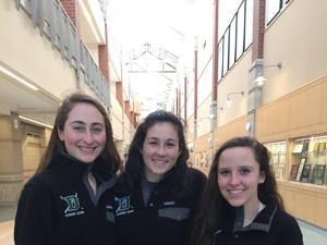 Duxbury High School girls Alpine skiers (from left) Kate McNulty, Hannah Quinn, and Hailey Champagne.