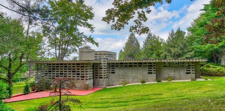 A view from the backyard of the house Frank Lloyd Wright built for the Kalil family.