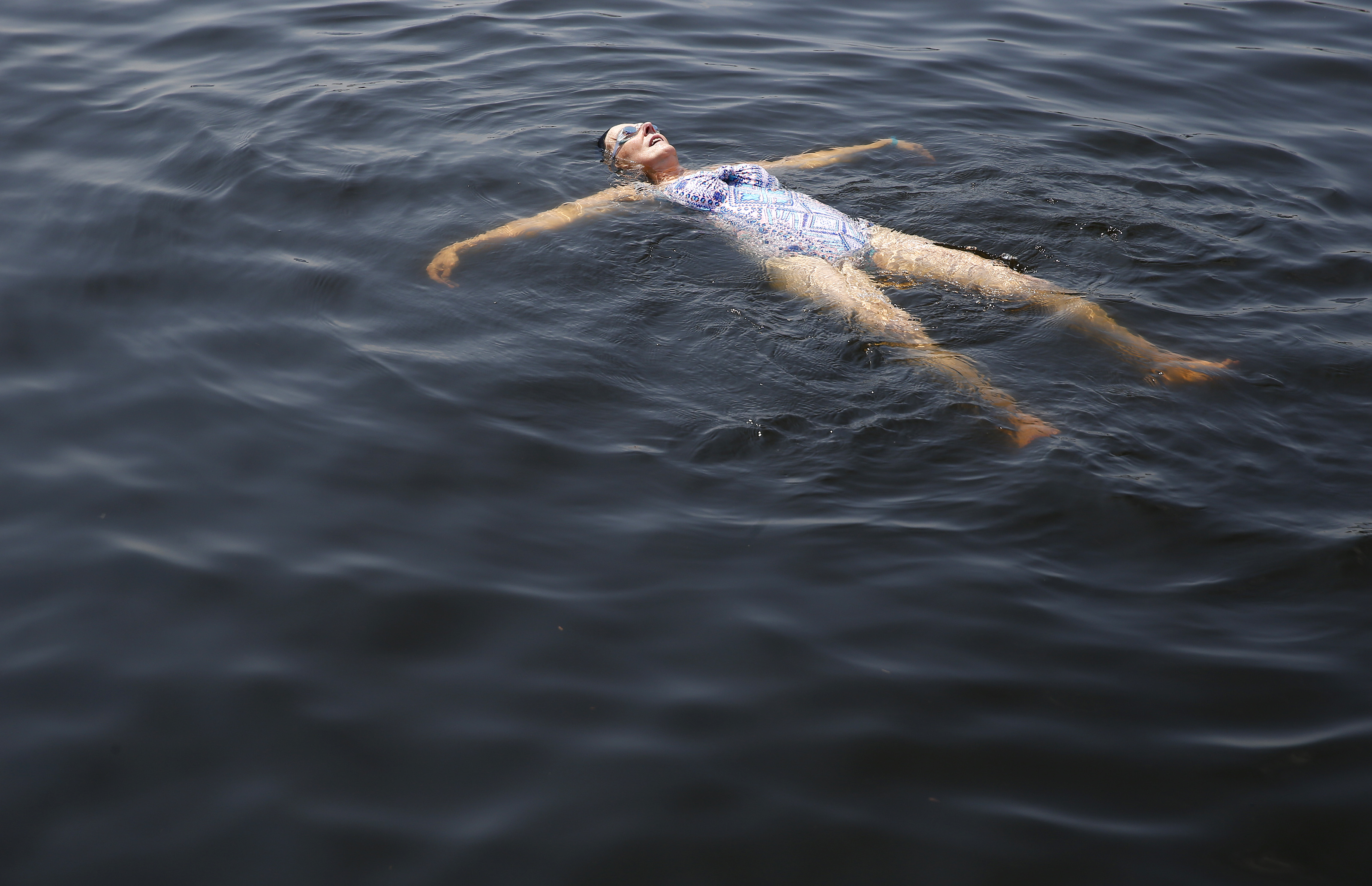 One woman floated in the river.