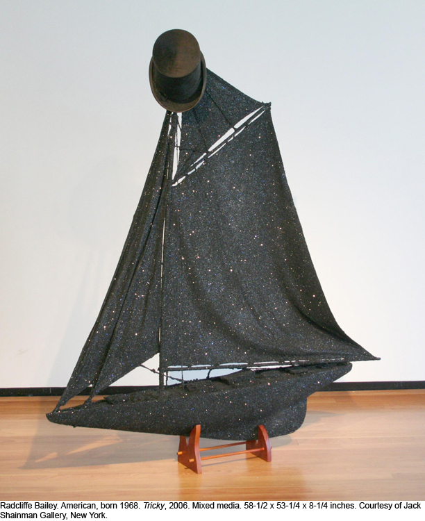 Bailey’s “Tricky’’ is a model vessel with a top hat perched on its mast.
