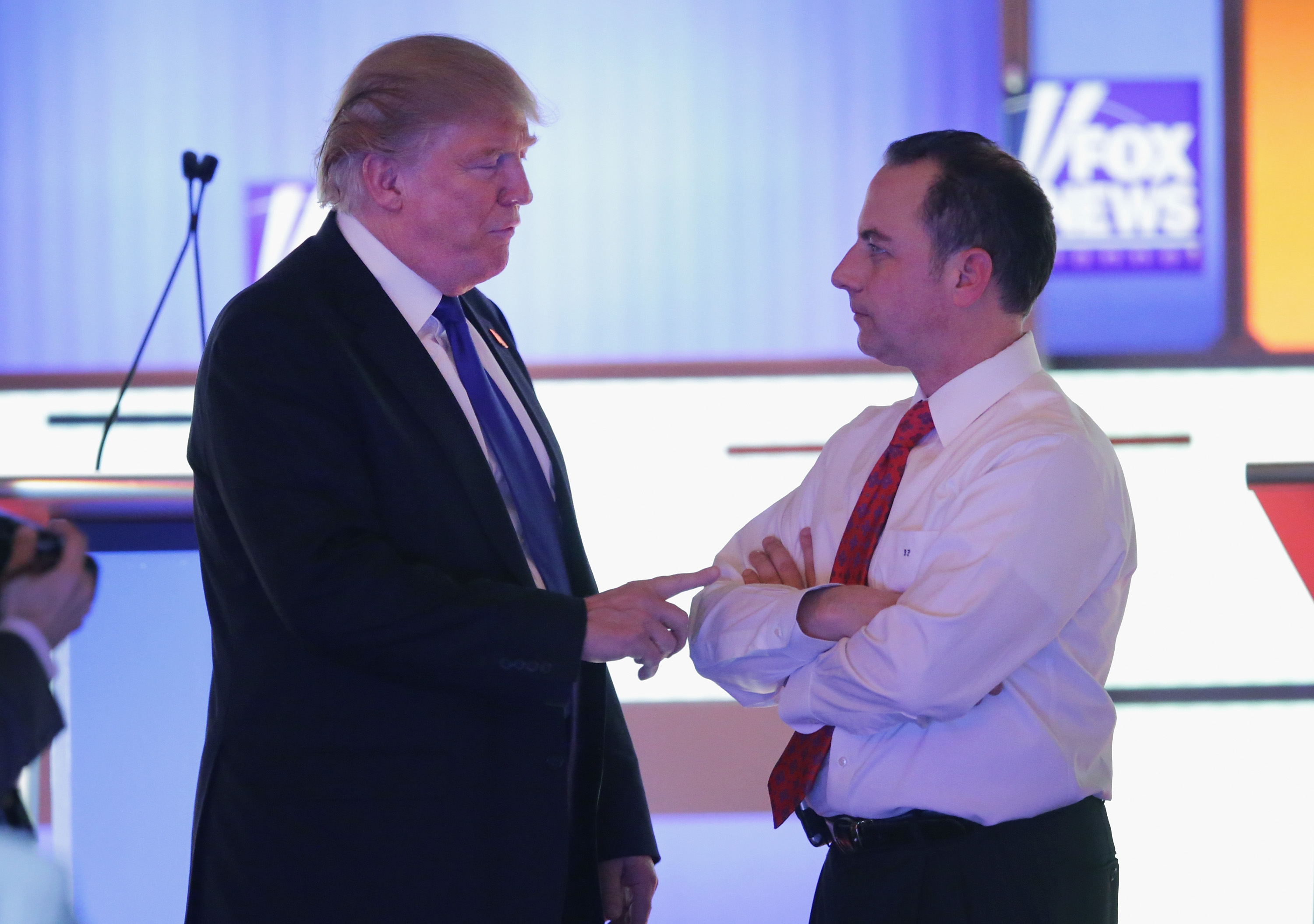 Trump spoke with Reince Priebus, chairman of the Republican National Committee, at a debate in March.