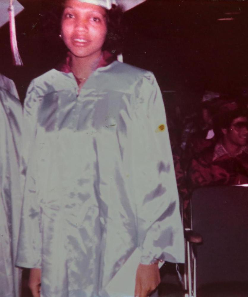 Phyllis Ellison-Feaster, pictured at her 1977 graduation from South Boston High School, rode the bus as a 14-year-old from Roxbury.