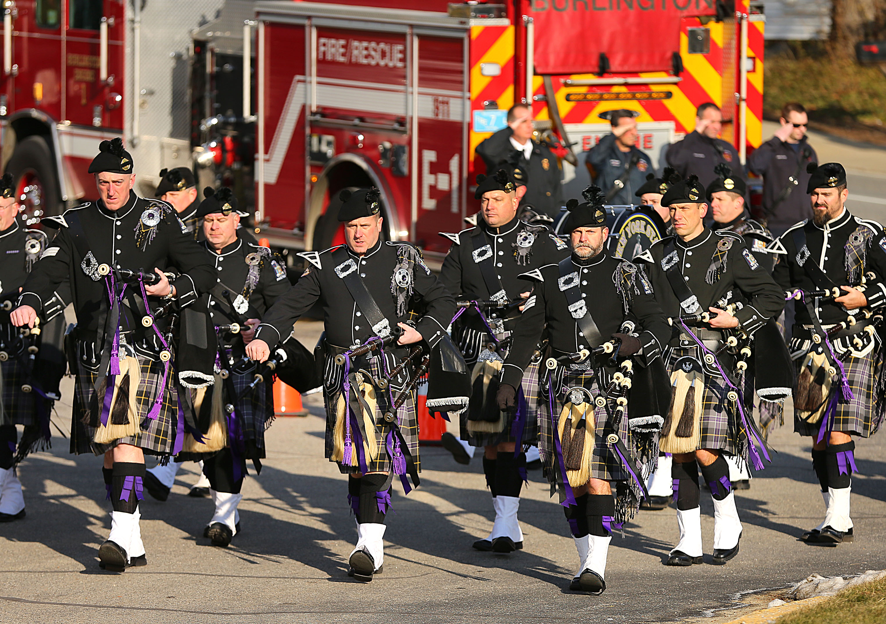 The New York State Poice Pipes and Drums marched outside Saint Margaret’s Church.