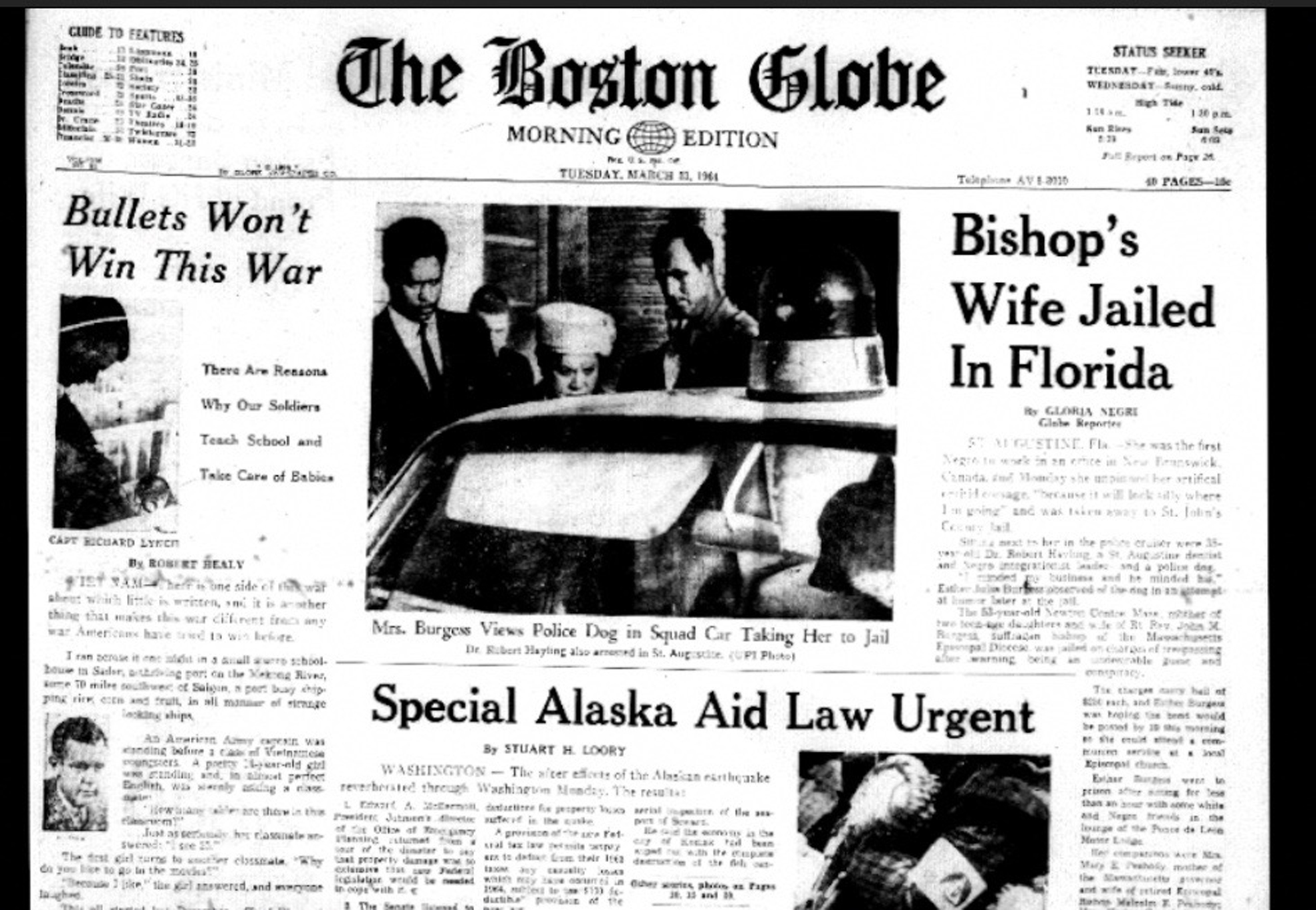 The front page of the Boston Globe carried news from the protest in Florida.