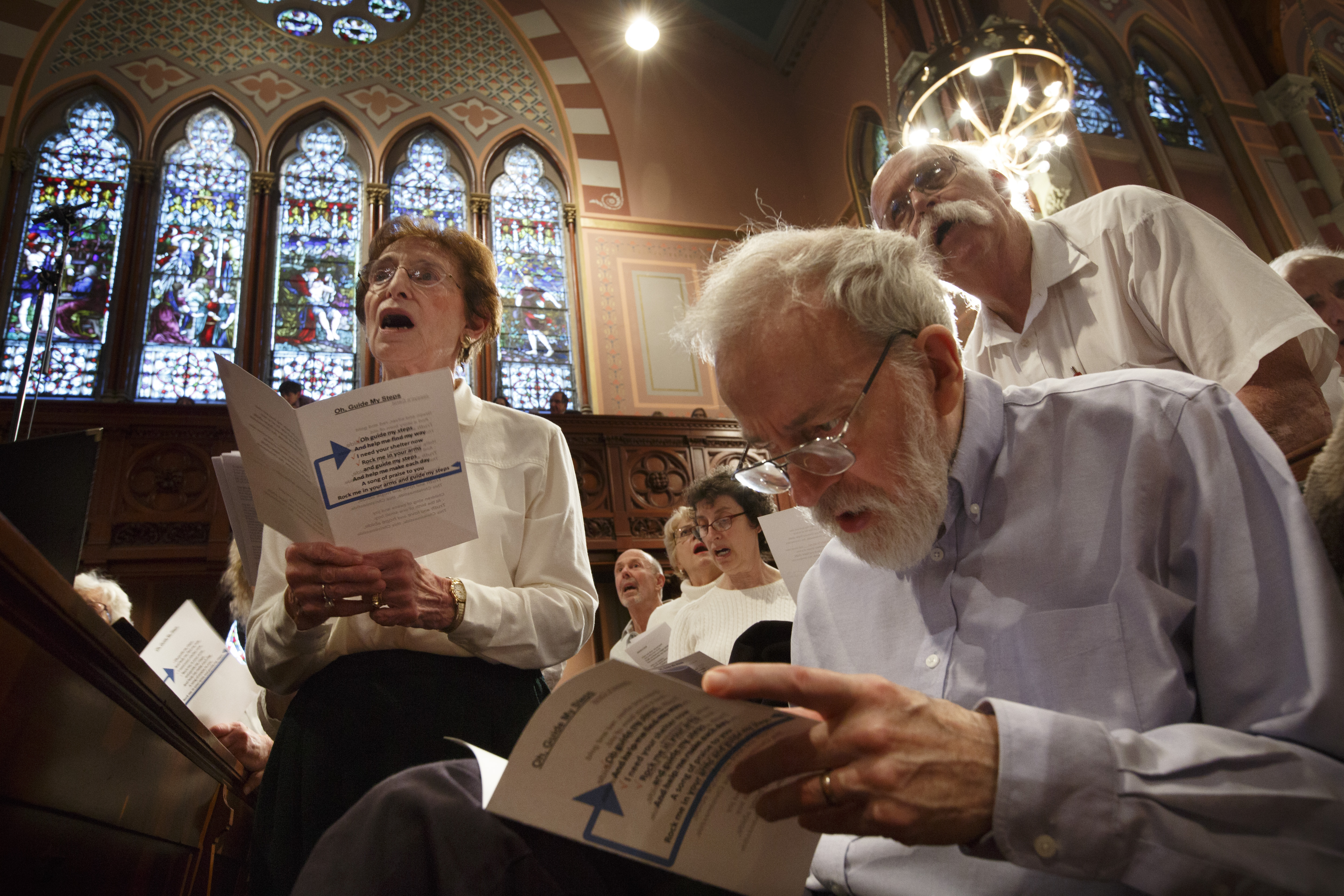 Anne Hartman, left, of Newton, and Christopher Moore, at lower right, of Belmont performed.