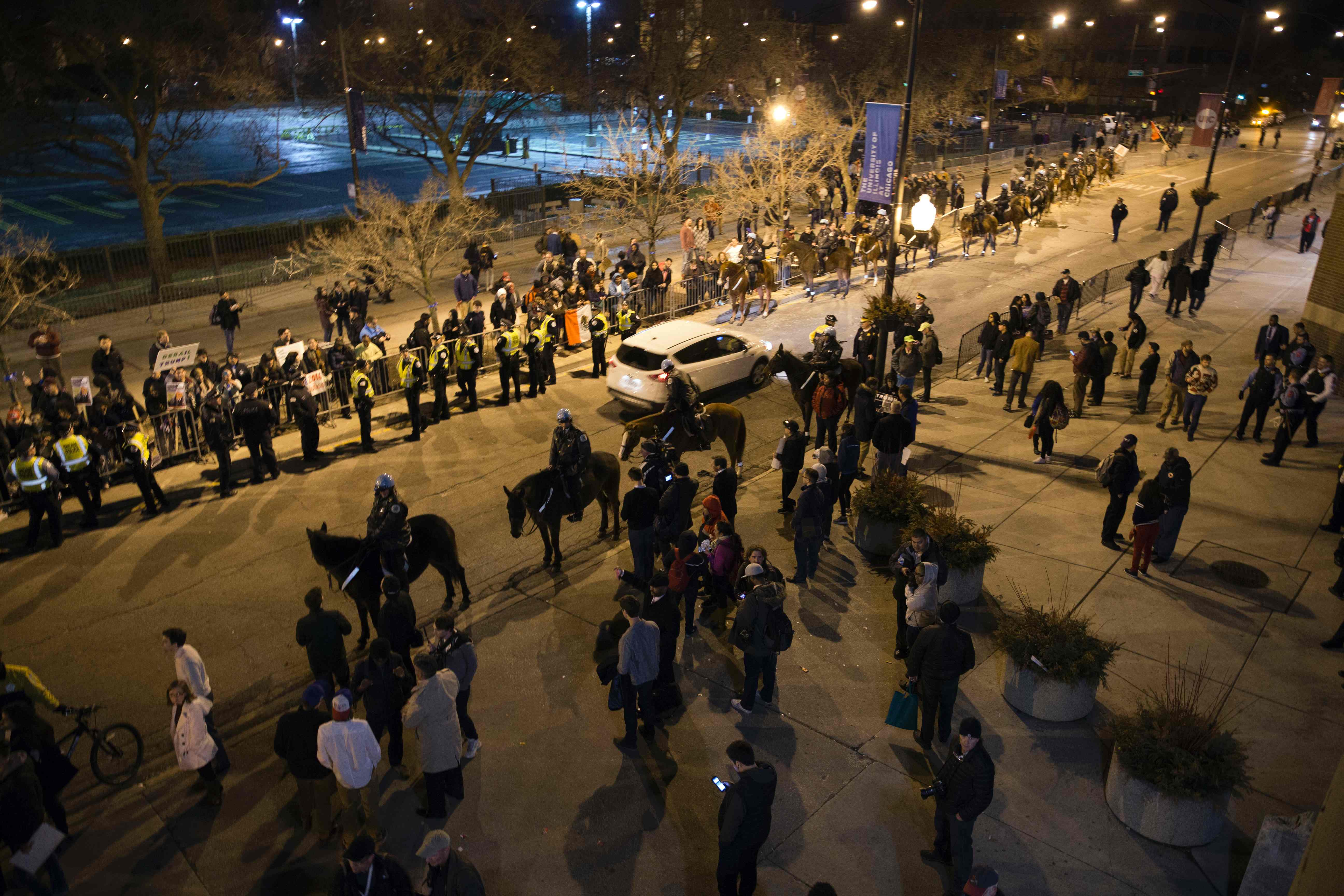 Chicago police blocked streets outside a Trump rally at the UIC Pavilion in Chicago on Friday.