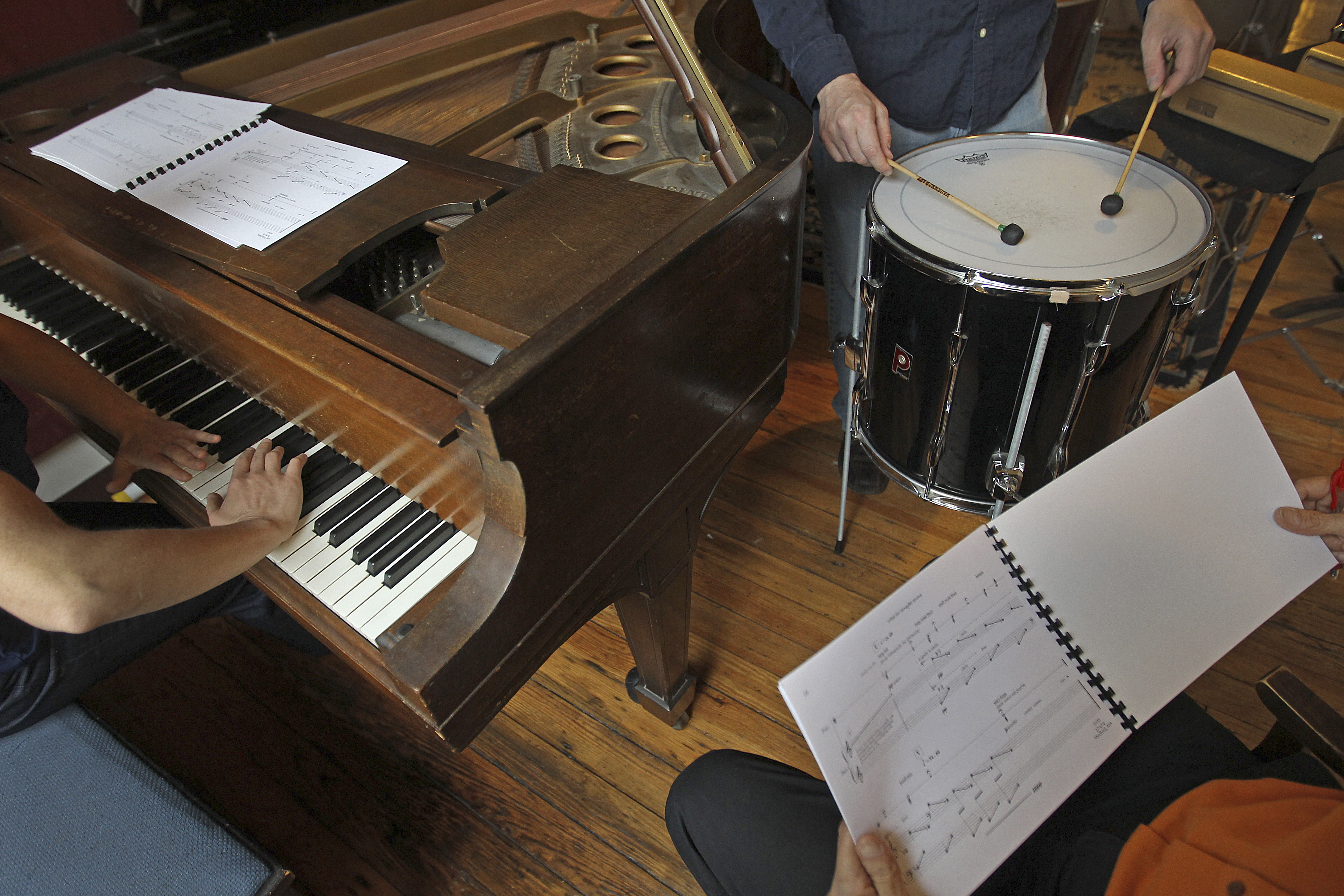 Musicians prepare for the program presented by the New Gallery Concert Series.