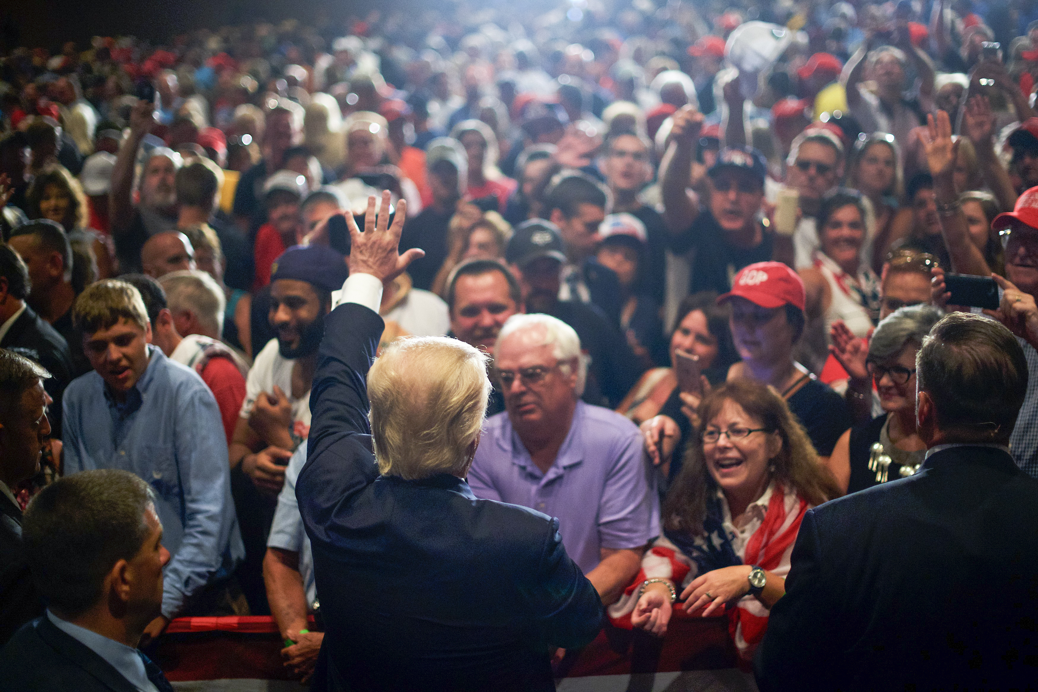 Donald Trump, the Republican presidential candidate, waved to supporters after a rally Friday in Altoona, Pa.