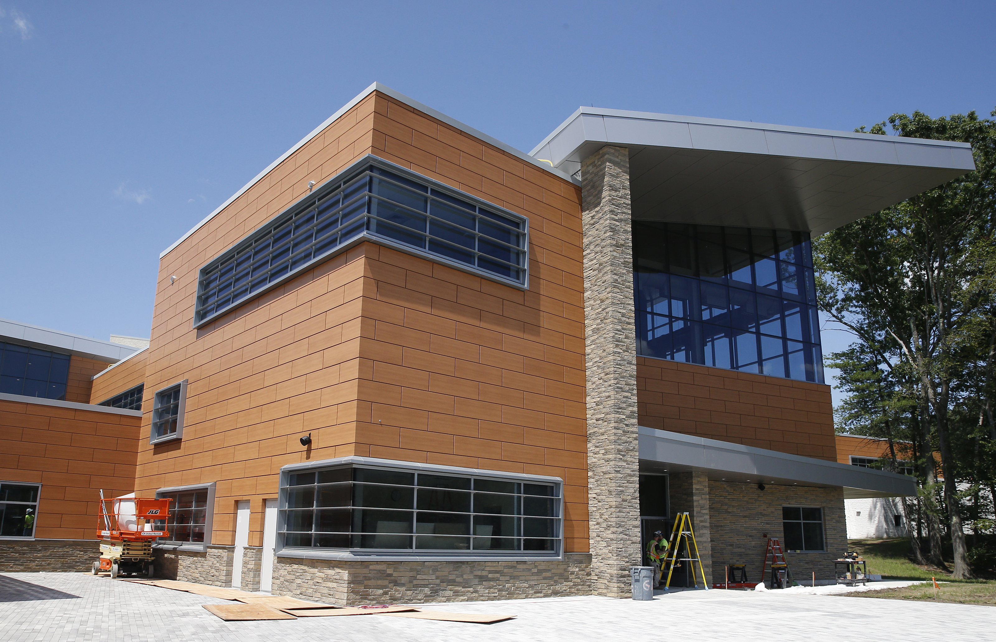 The exterior of the new media center at Minuteman High School in Lexington. The new school, which cost $145 million, opens this fall.