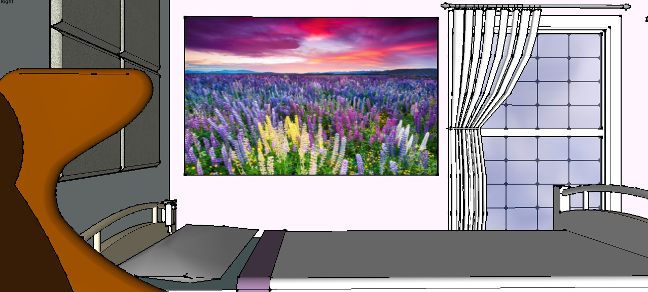 People with developmental disabilities sometimes scream when they become agitated, and soundproof panels help dampen the noise. Some soundproof panels will be covered with art, like this nature scene for a resident who likes the colors pink and purple. Some research shows that views of nature have a calming effect.