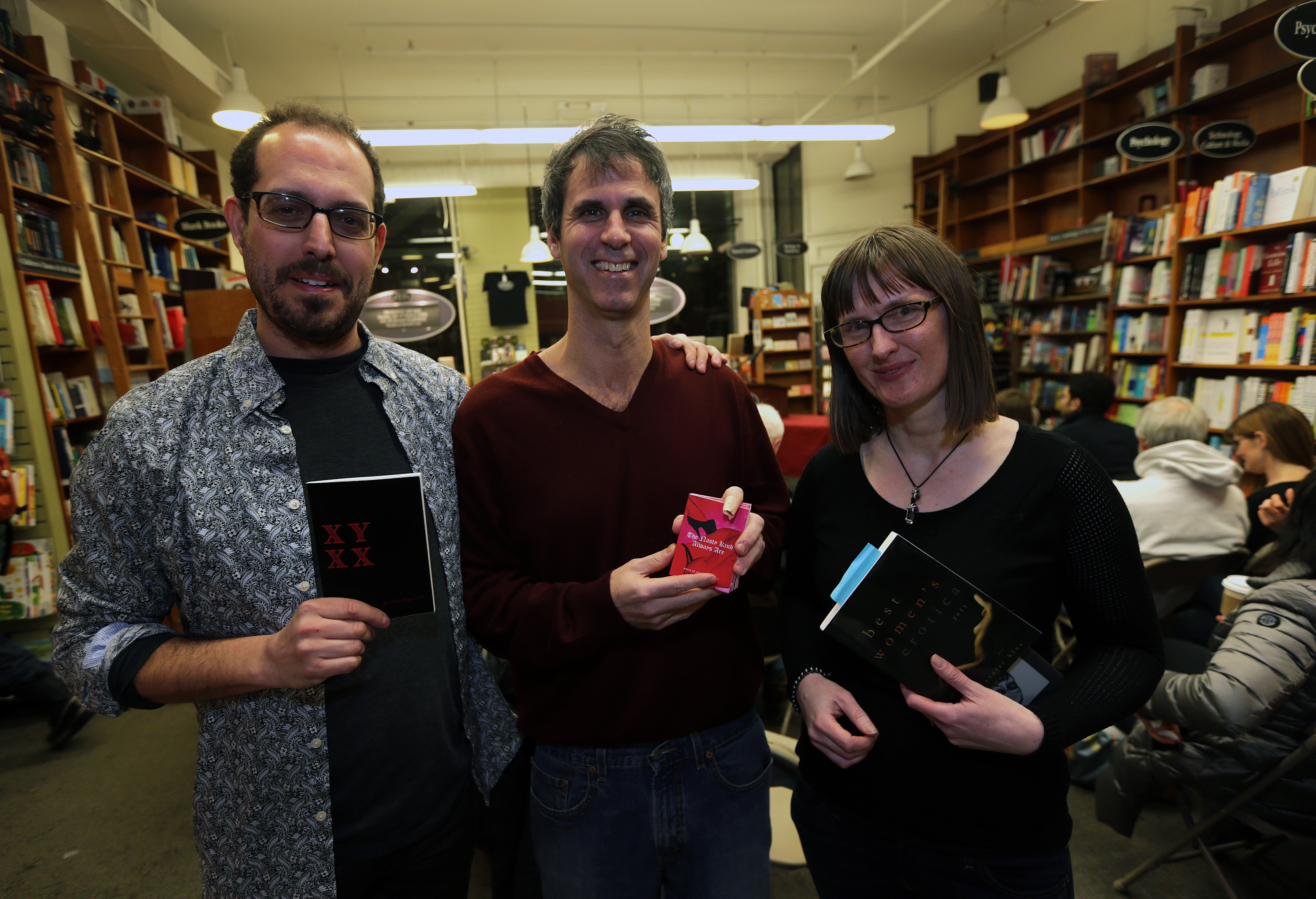 Jon Papernick (left), Steve Almond, and Lana Fox at “50 Shades of Hot: A Night of Erotica to Make You Blush.”