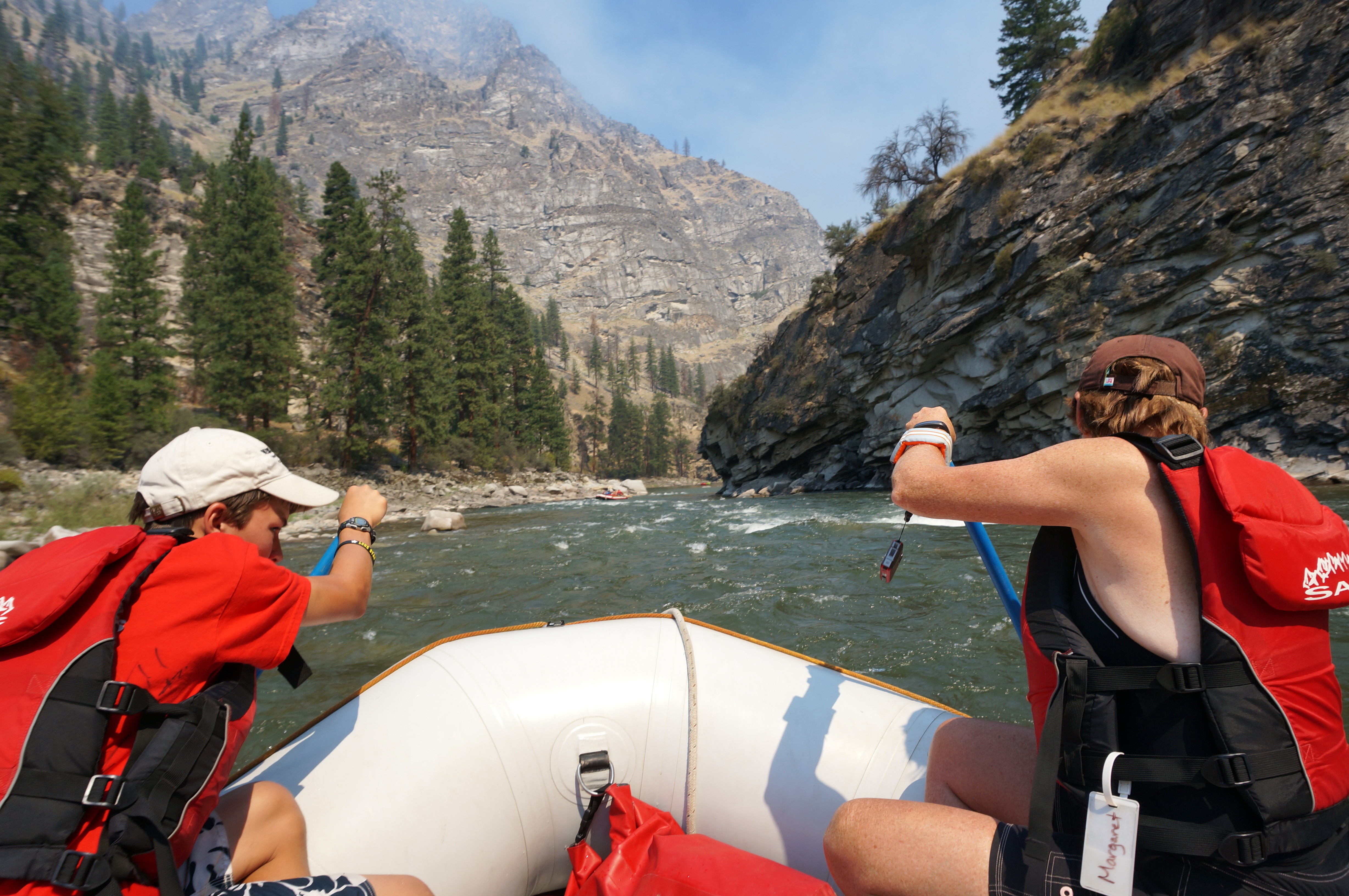 Mason Roberson and his grandmother Margaret Gorcyca digged in for the next rapid on the Middle Fork.