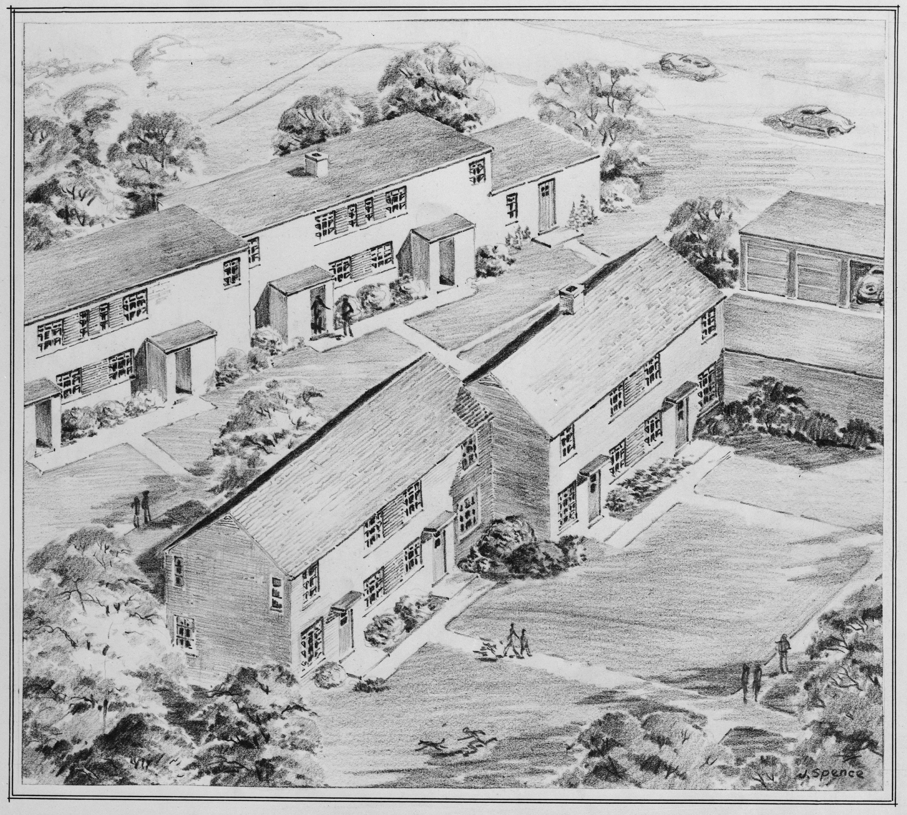 Houses designed for Greenbelt, Md., as part of a Depression-era scheme to resettle American city-dwellers.