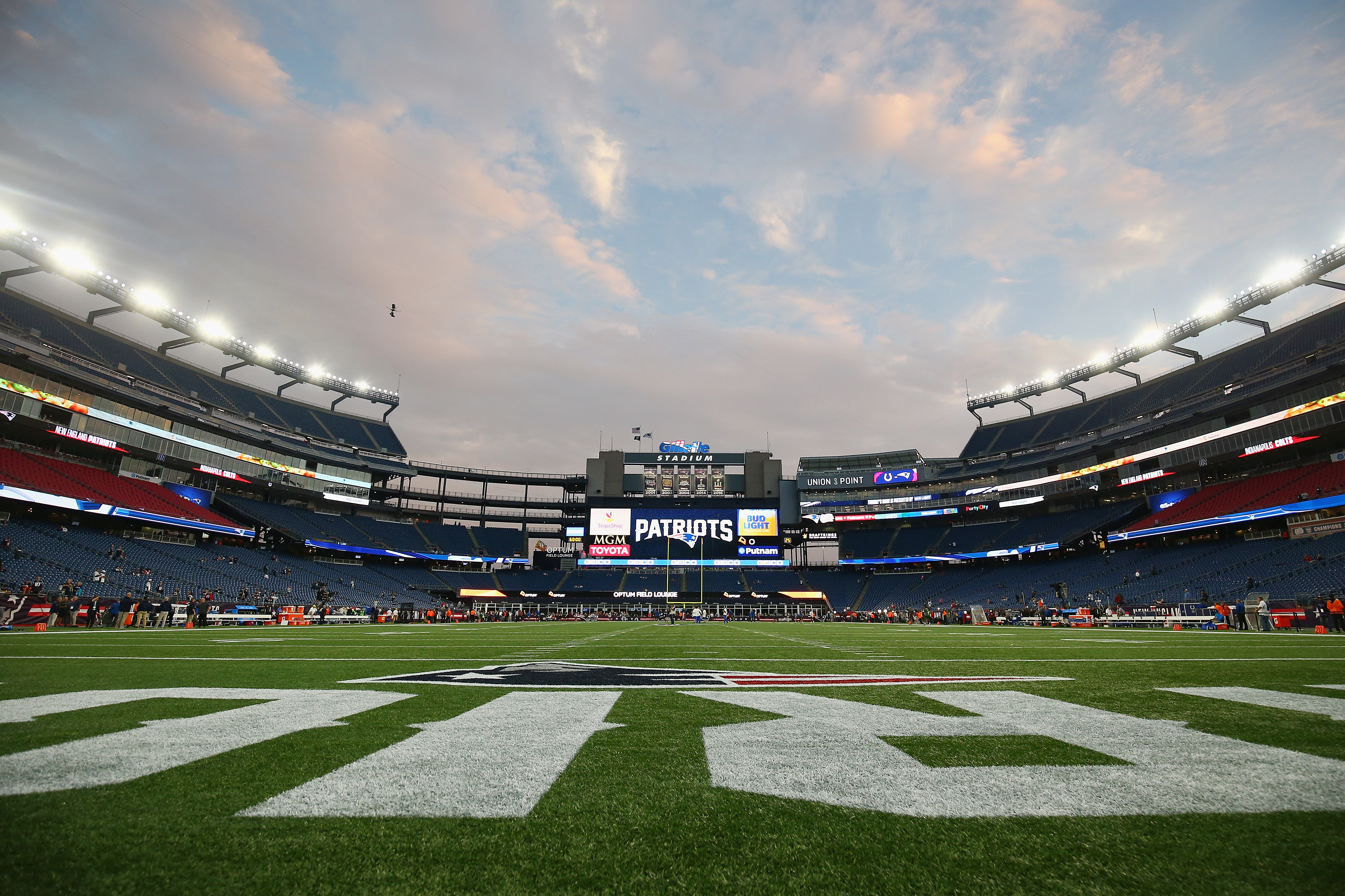 An end zone view on the field from before the game.