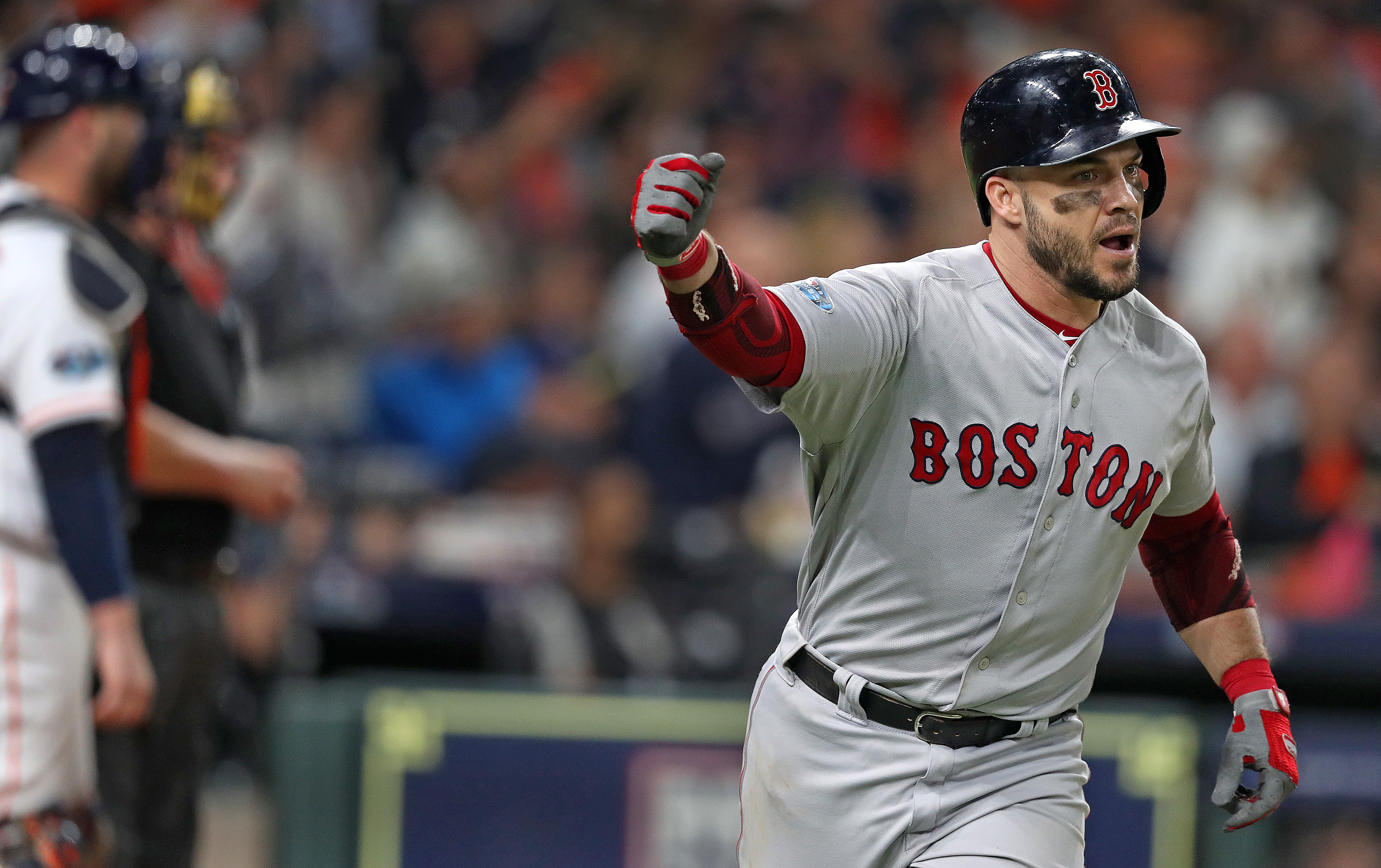 Steve Pearce punctuated his home run in the sixth inning that gave the Red Sox a 3-2 lead.