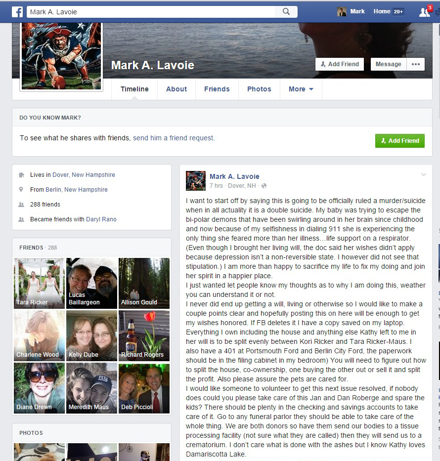 A screenshot of Mark A. Lavoie’s Facebook page.