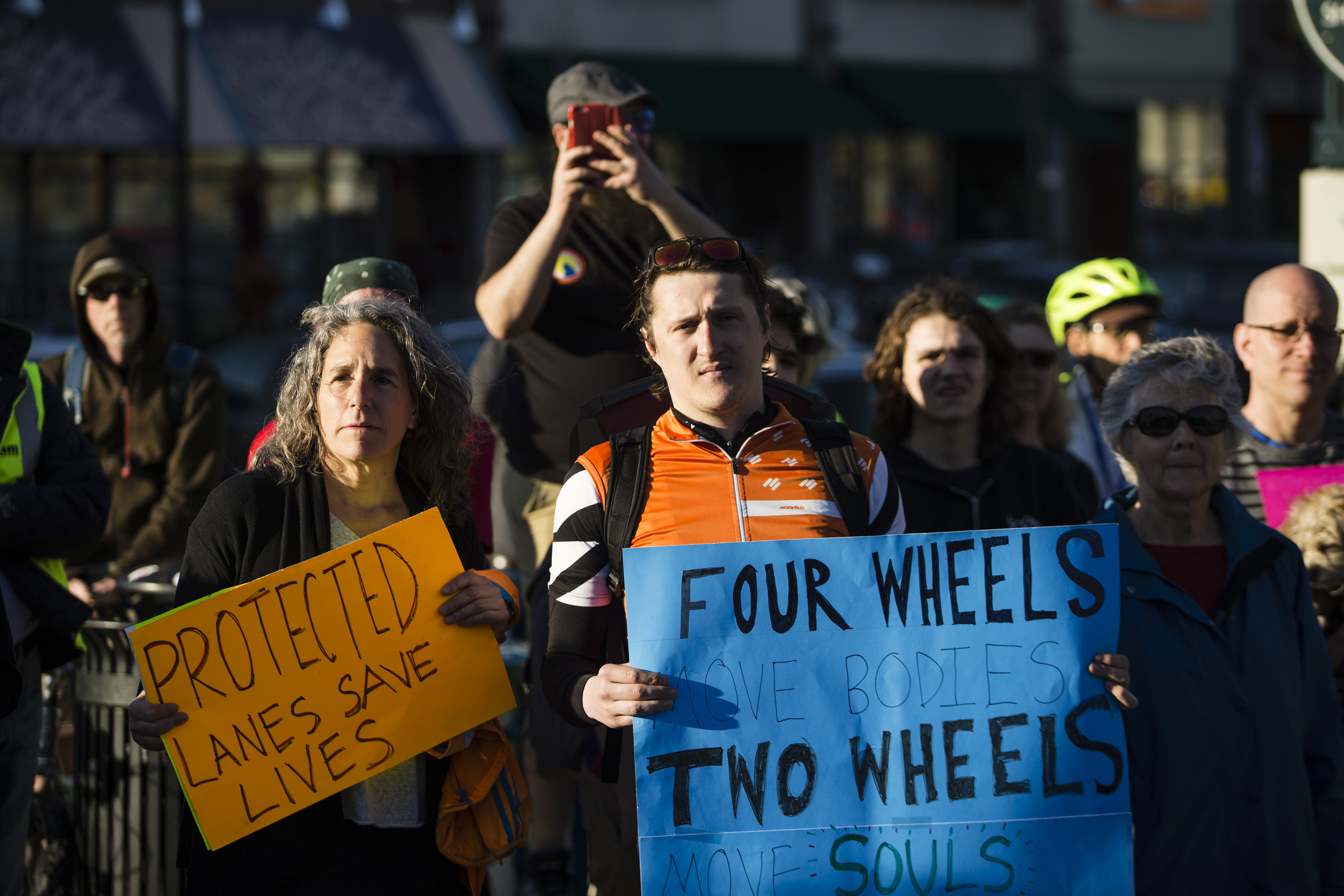 People take part in a bike rally to draw attention to cyclist safely issues in Cambridge.