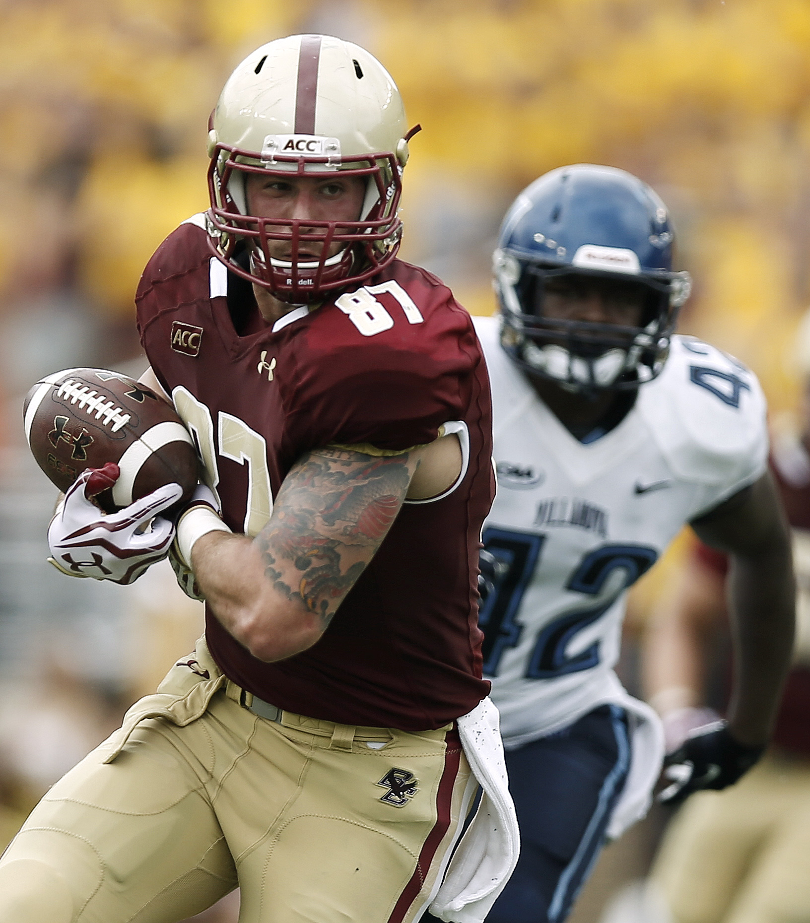 Boston College tight end C.J. Parsons began his college career as a defensive lineman at Northeastern.