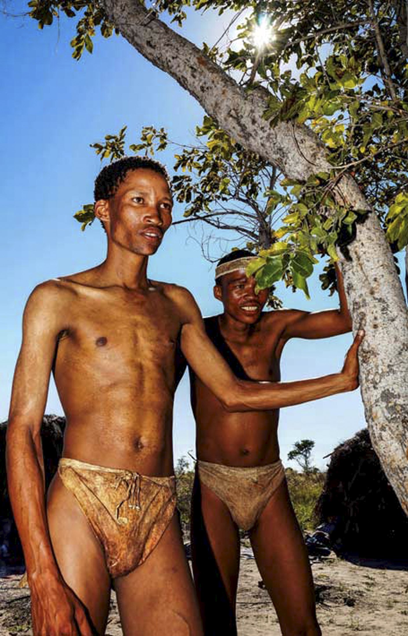 Two San bushmen were shown prior to a study in Tsumkwe, Namibia. Research unveiled on Thursday showed that people in isolated, primitive African and South American cultures get no more sleep than the rest of us.
