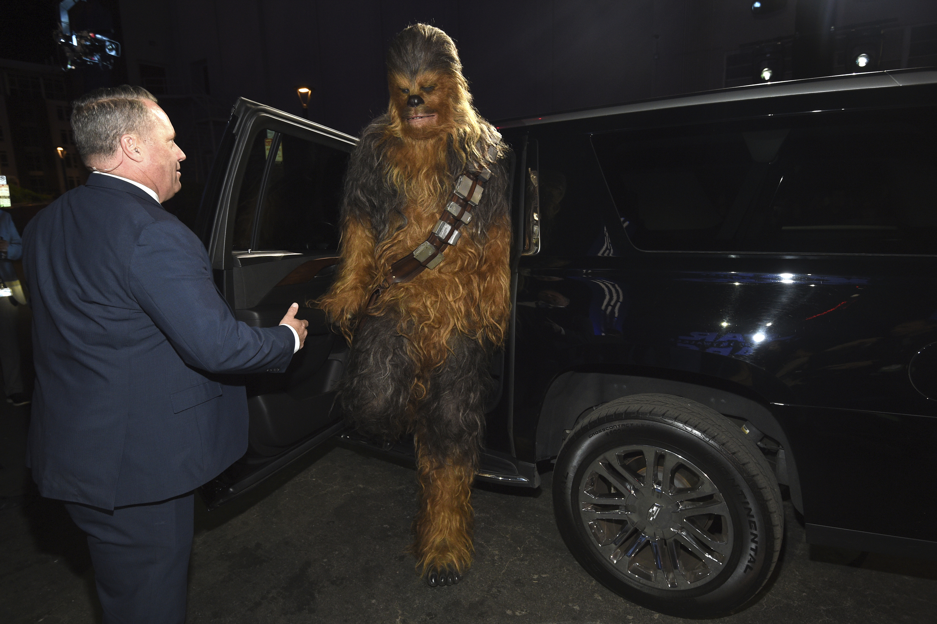 Chewbacca exited a limo on the red carpet of the world premiere of "Star Wars: The Rise of Skywalker" Monday.