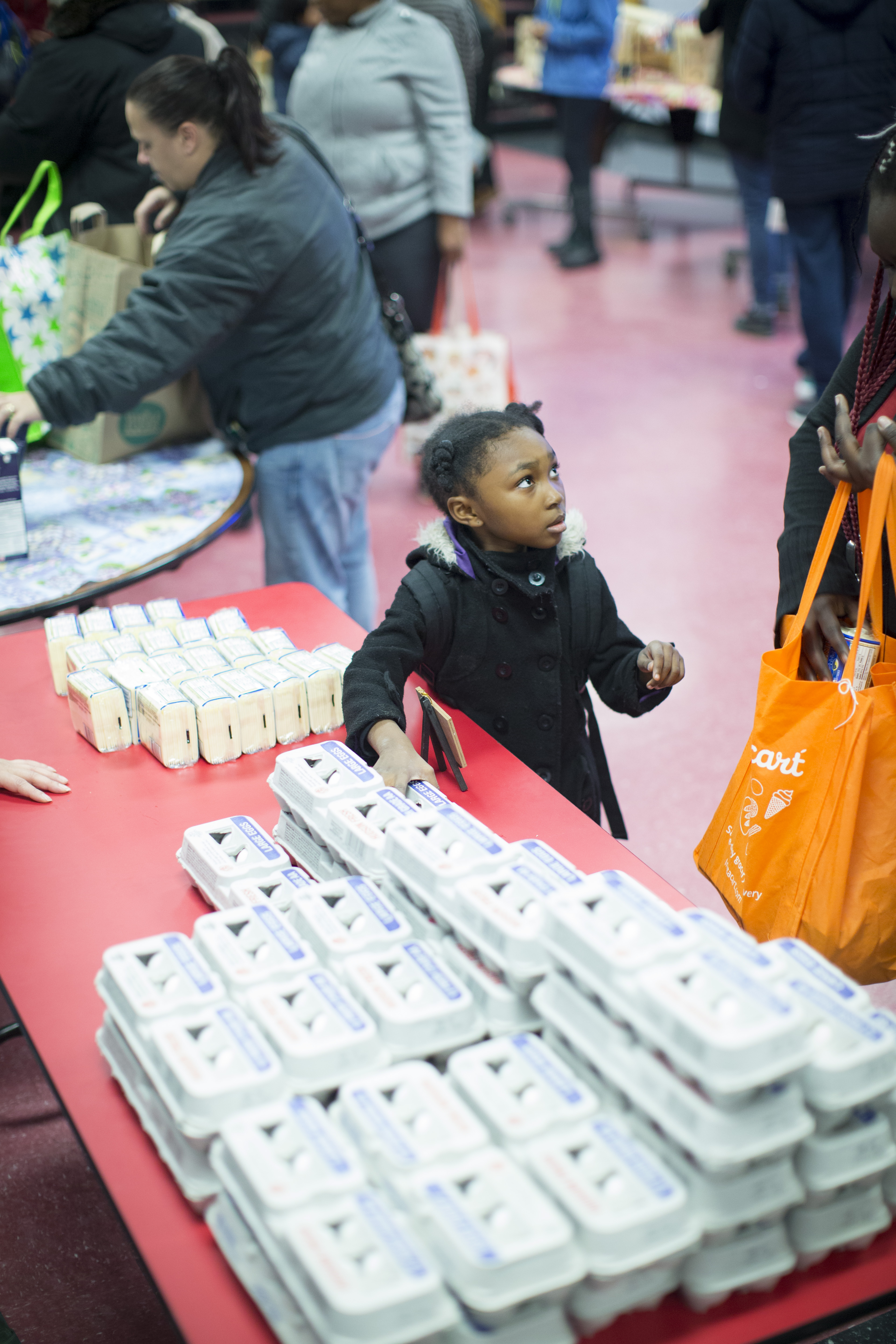 Ominique Holmes, 6, checks out the eggs.