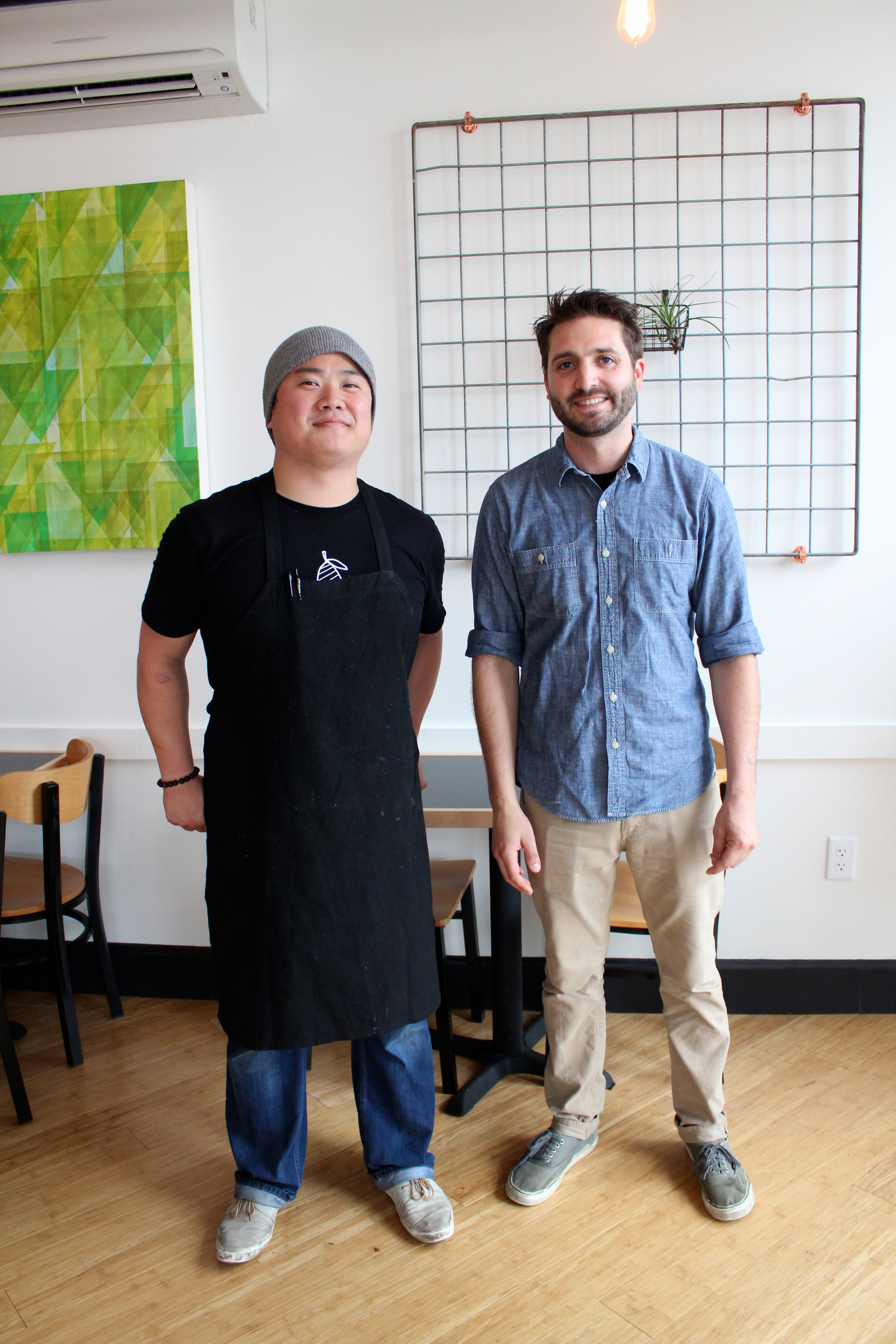 Gary Kim and Julian Armstrong at their Anju Noodle Bar in Kittery, Maine.