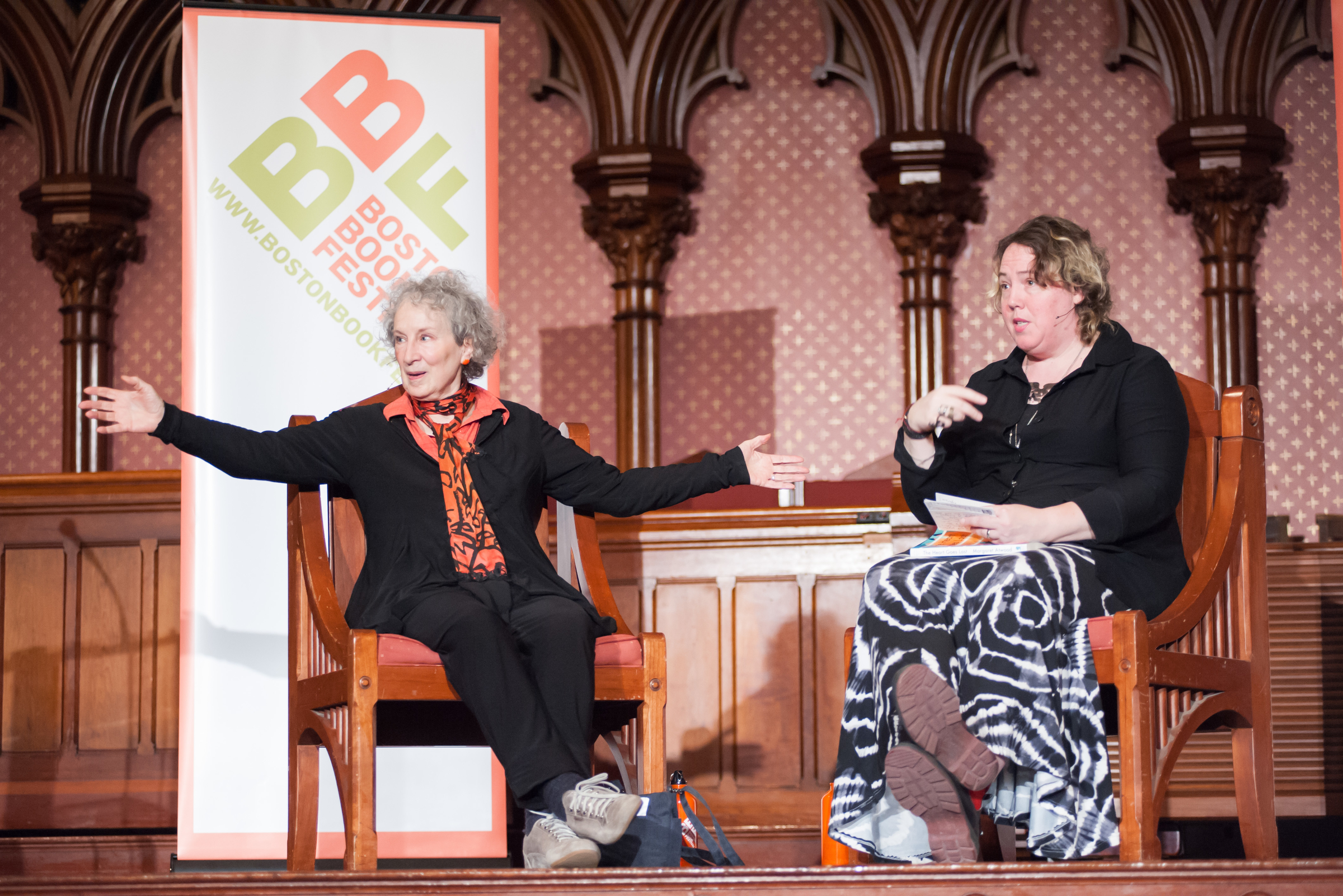 Margaret Atwood (left) and Kelly Link at the book festival.