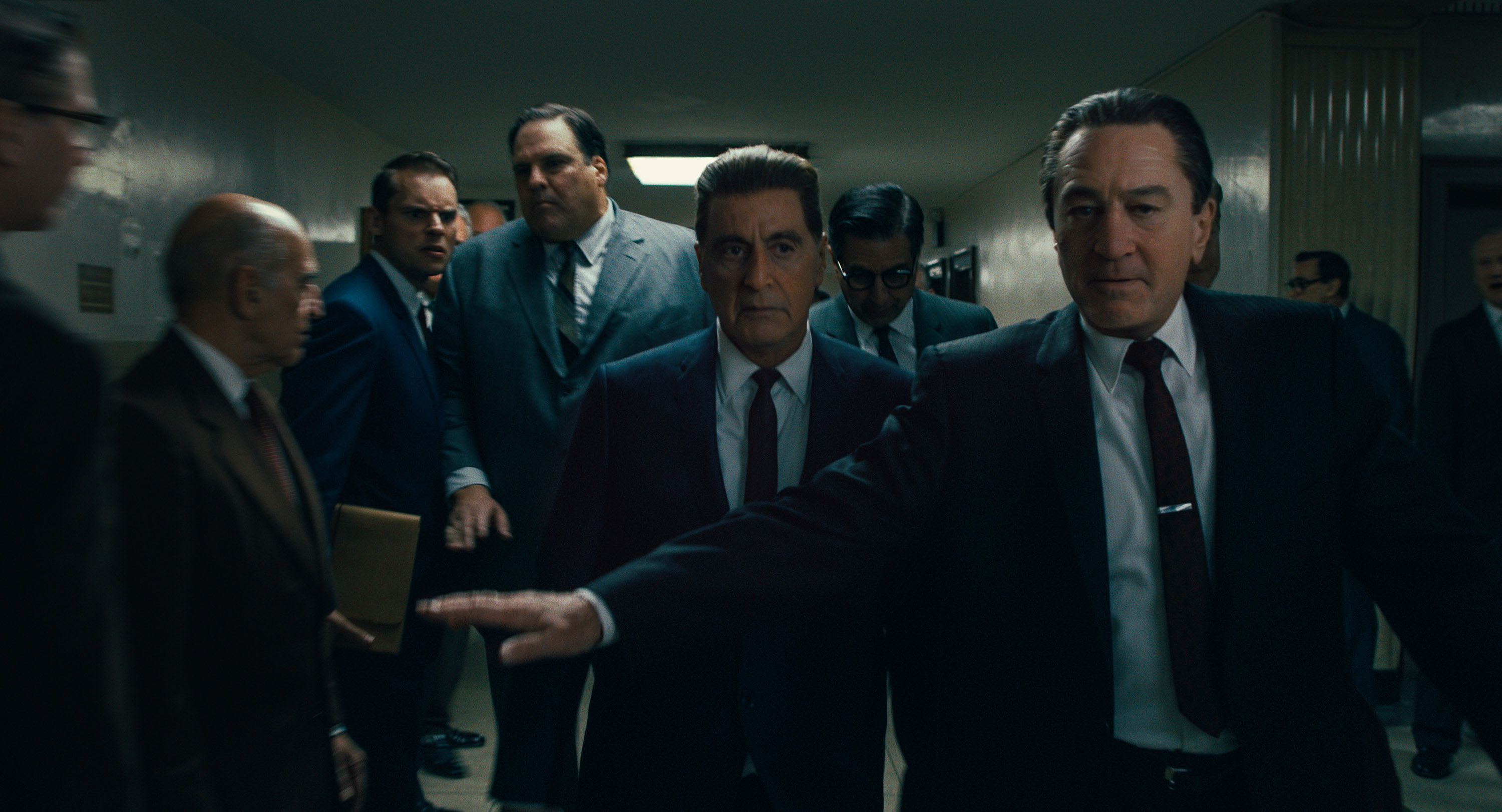 Al Pacino (center) and Robert De Niro (right) in "The Irishman."