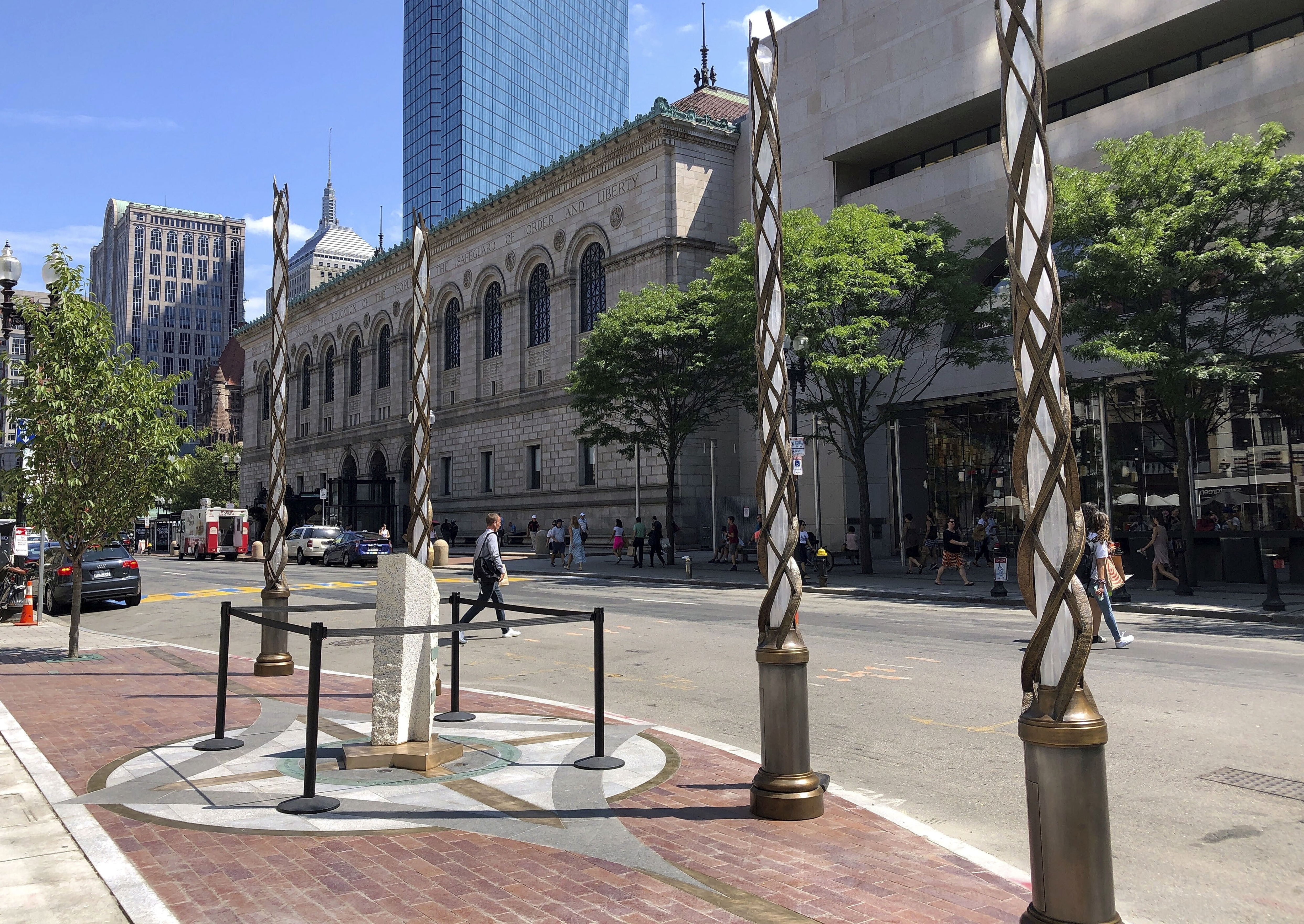 The Boston Marathon bombing victims memorial along Boylston Street.