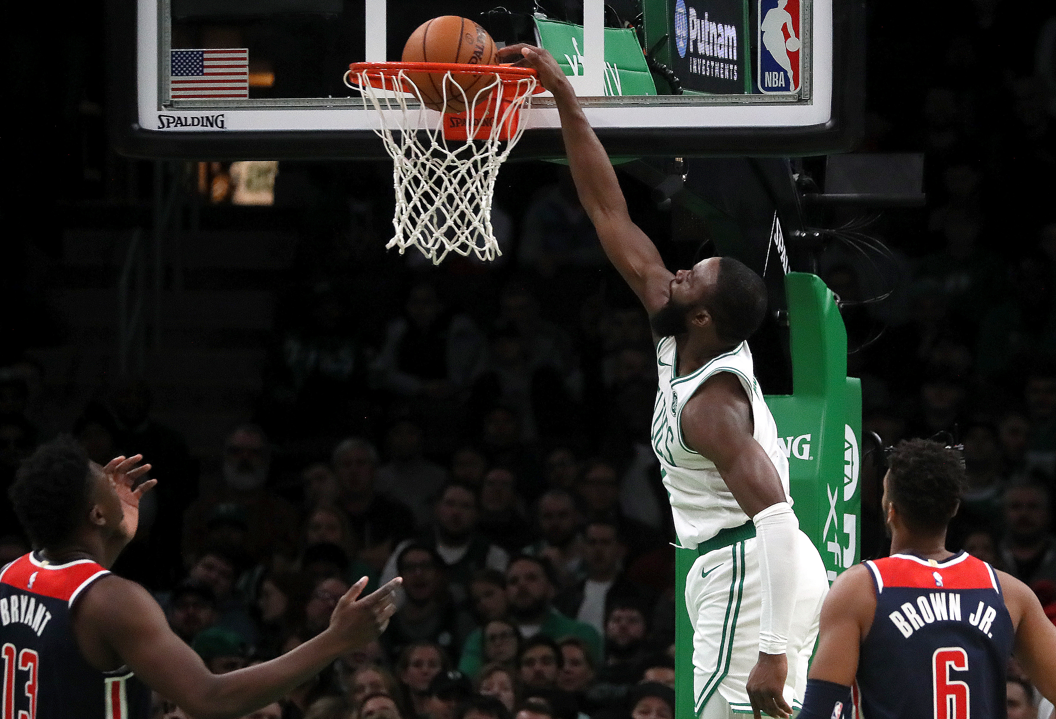 Jaylen Brown throws down a dunk during the fourth quarter of a recent Celtics’ game. The forward has big plans when it comes to expanding his off-court legacy.
