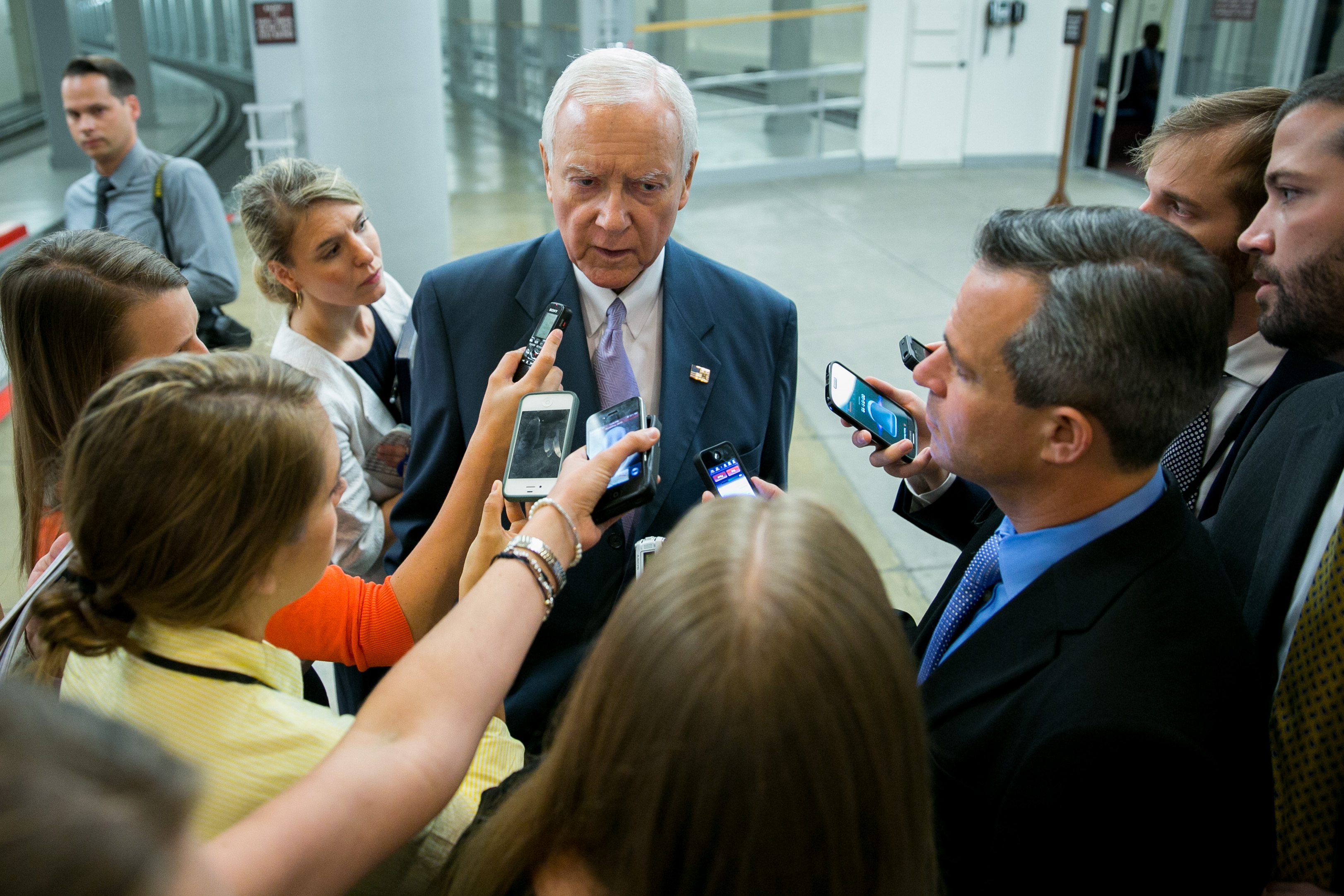 In a familiar scene for many veteran members of the US Senate, Utah Republican Orrin Hatch paused to answer questions from a cluster of reporters while walking between appointments on Capitol Hill on Tuesday.