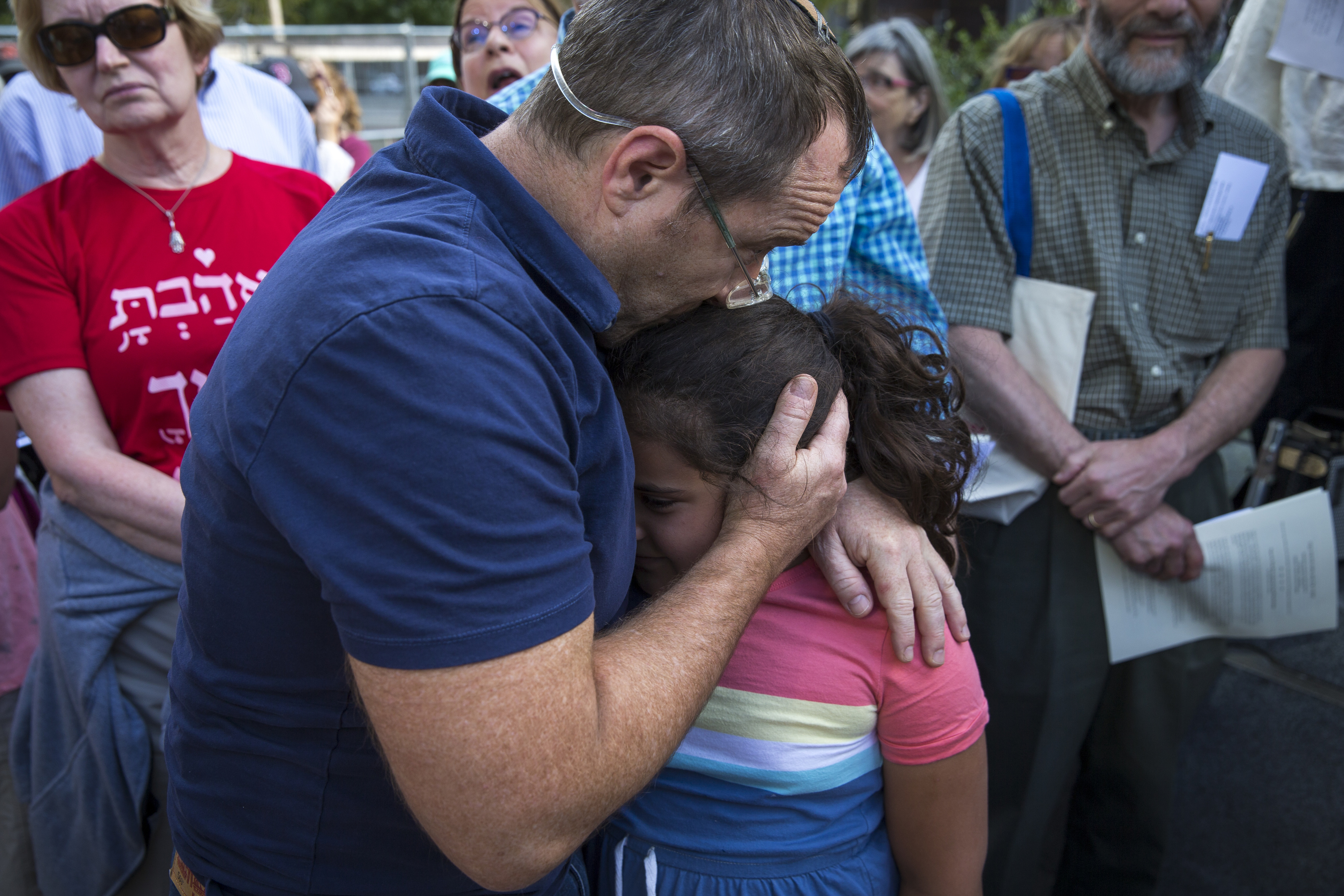 Steven Goldstein of Brookline embraced his daughter, Amalia, 8.