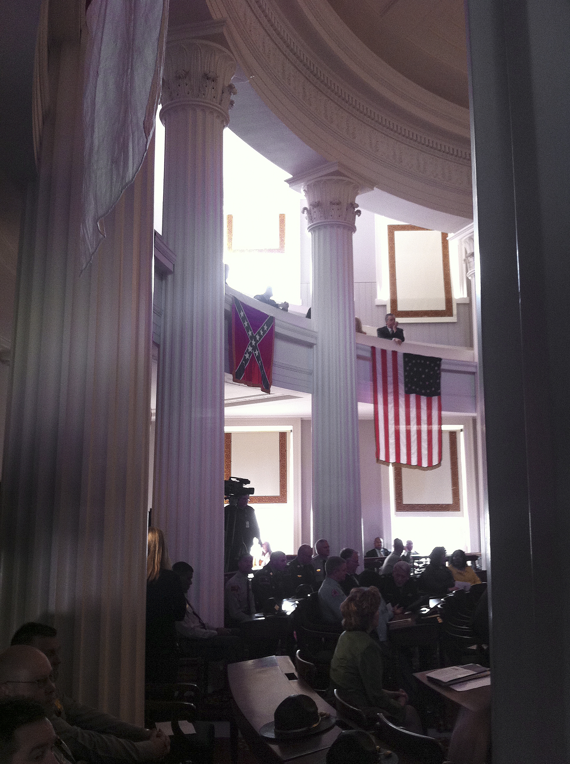 A Confederate flag is on display at the old Capitol, which houses the governor’s office and hosts government events.