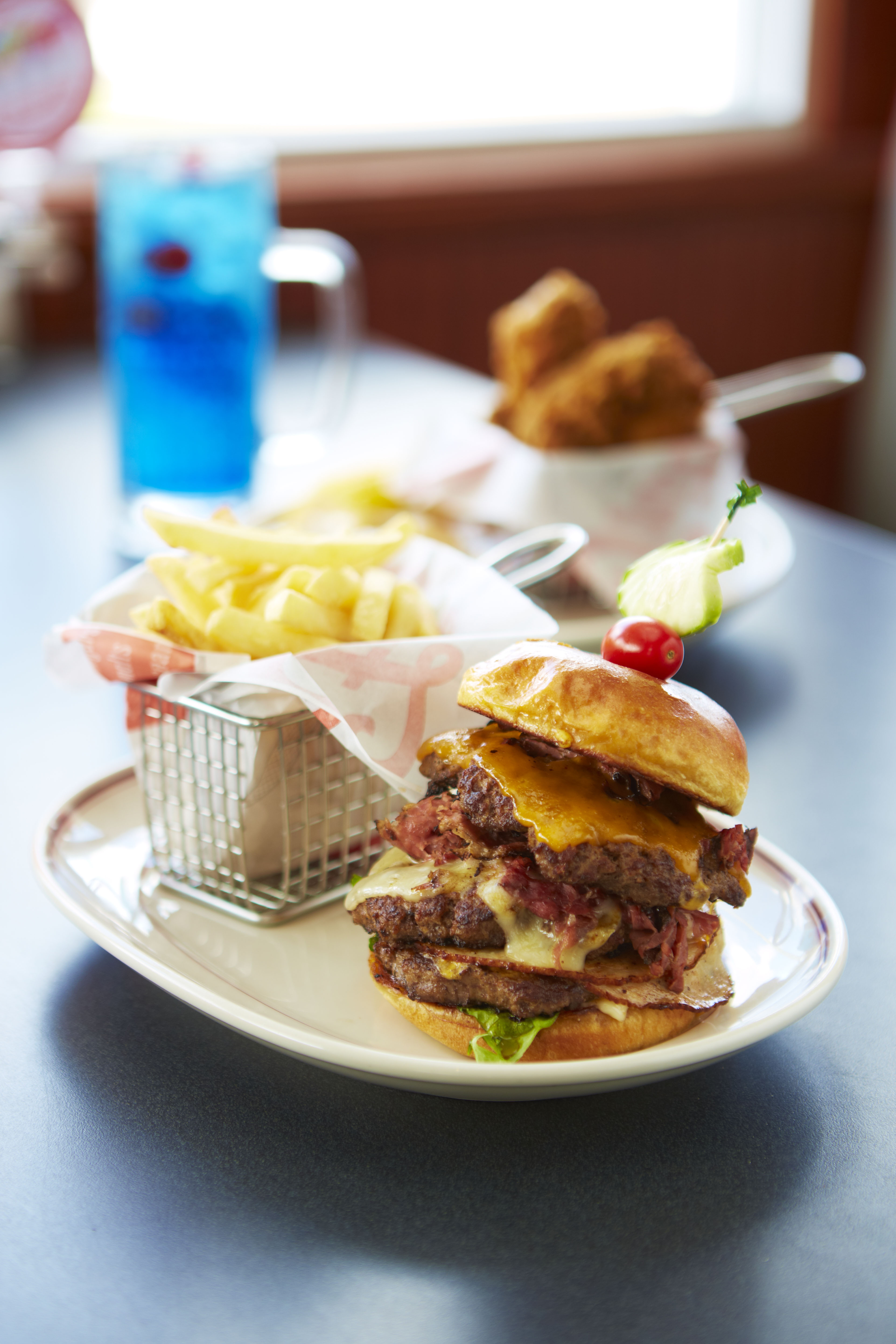 A custom-built burger.