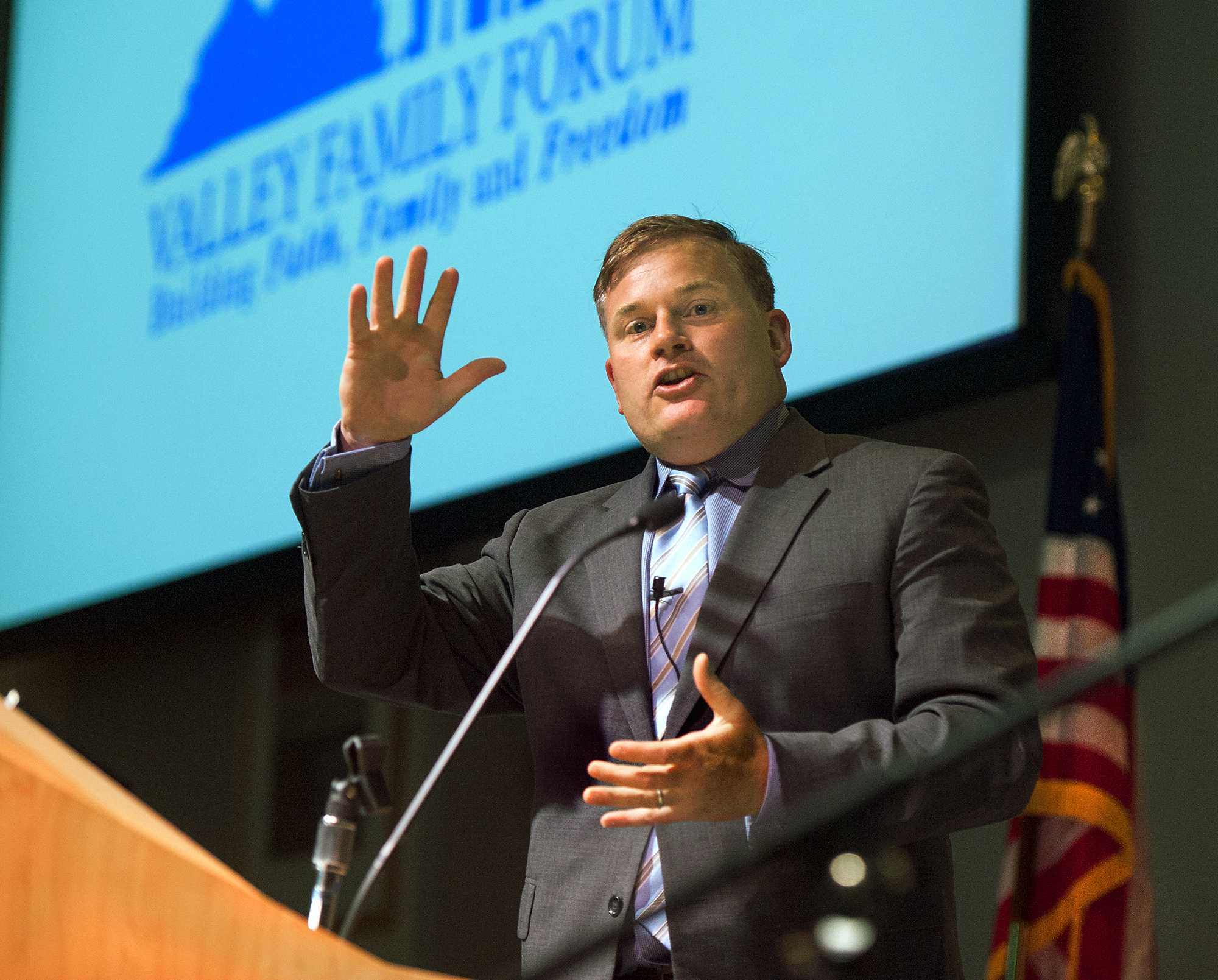 Brian Brown, president of the National Organization for Marriage, delivers the keynote address at a “Salute to the Family” forum in Virginia in May.