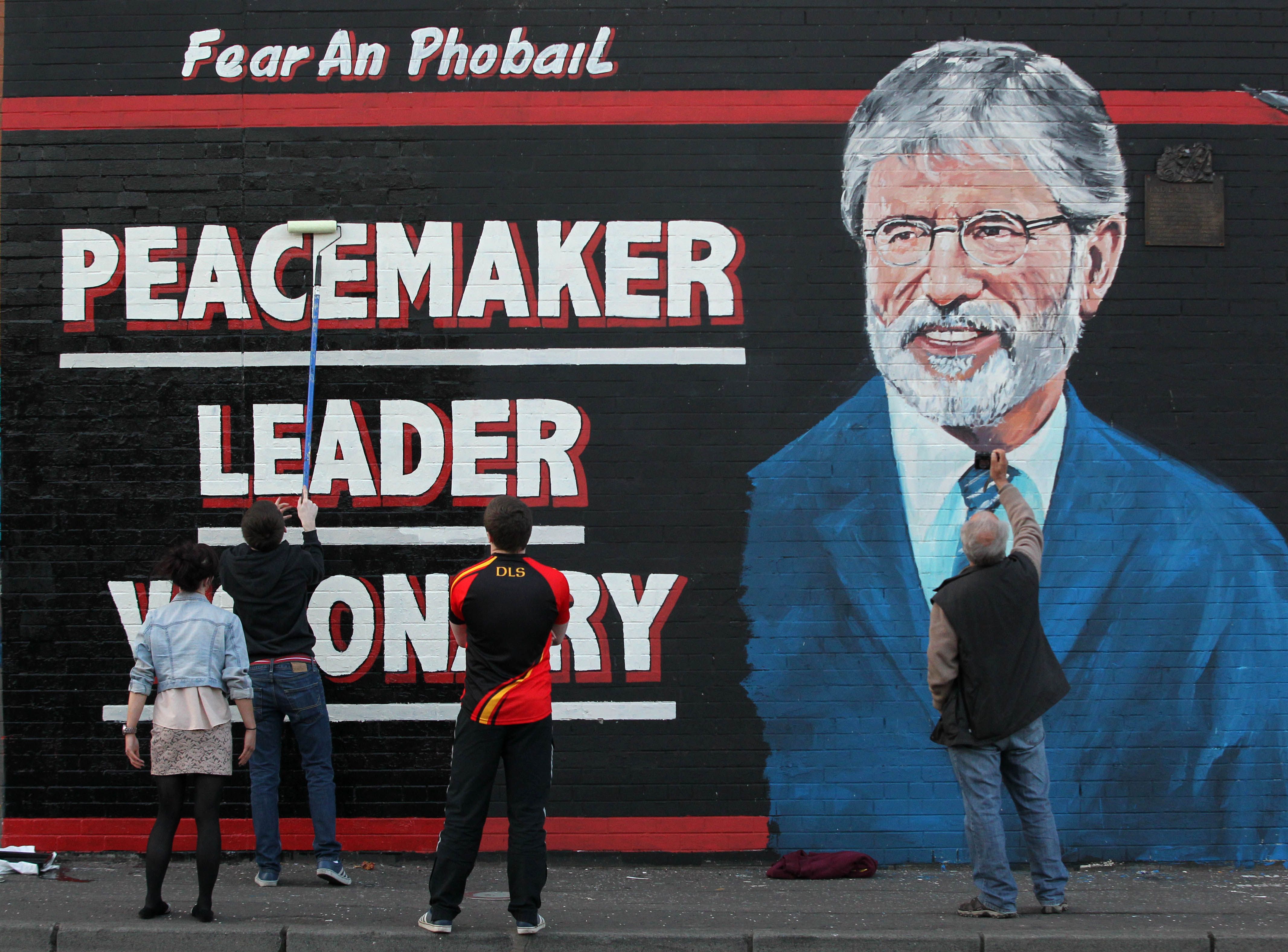 A newly created mural of Sinn Féin President Gerry Adams on the Falls Road in Belfast in May.