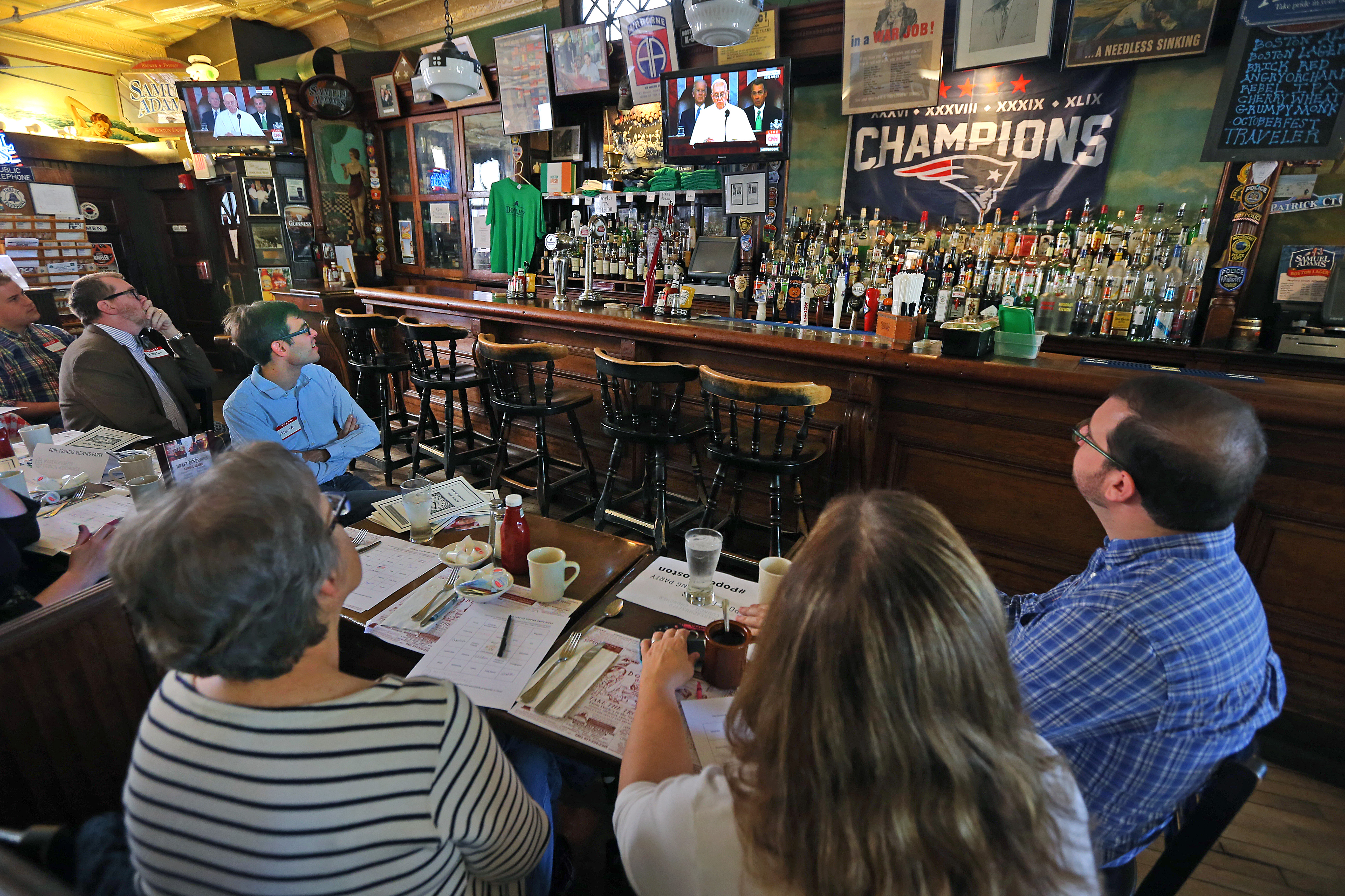 People attended a Pope Francis viewing party at Doyle's to watch the pontiff's address to Congress in 2015.