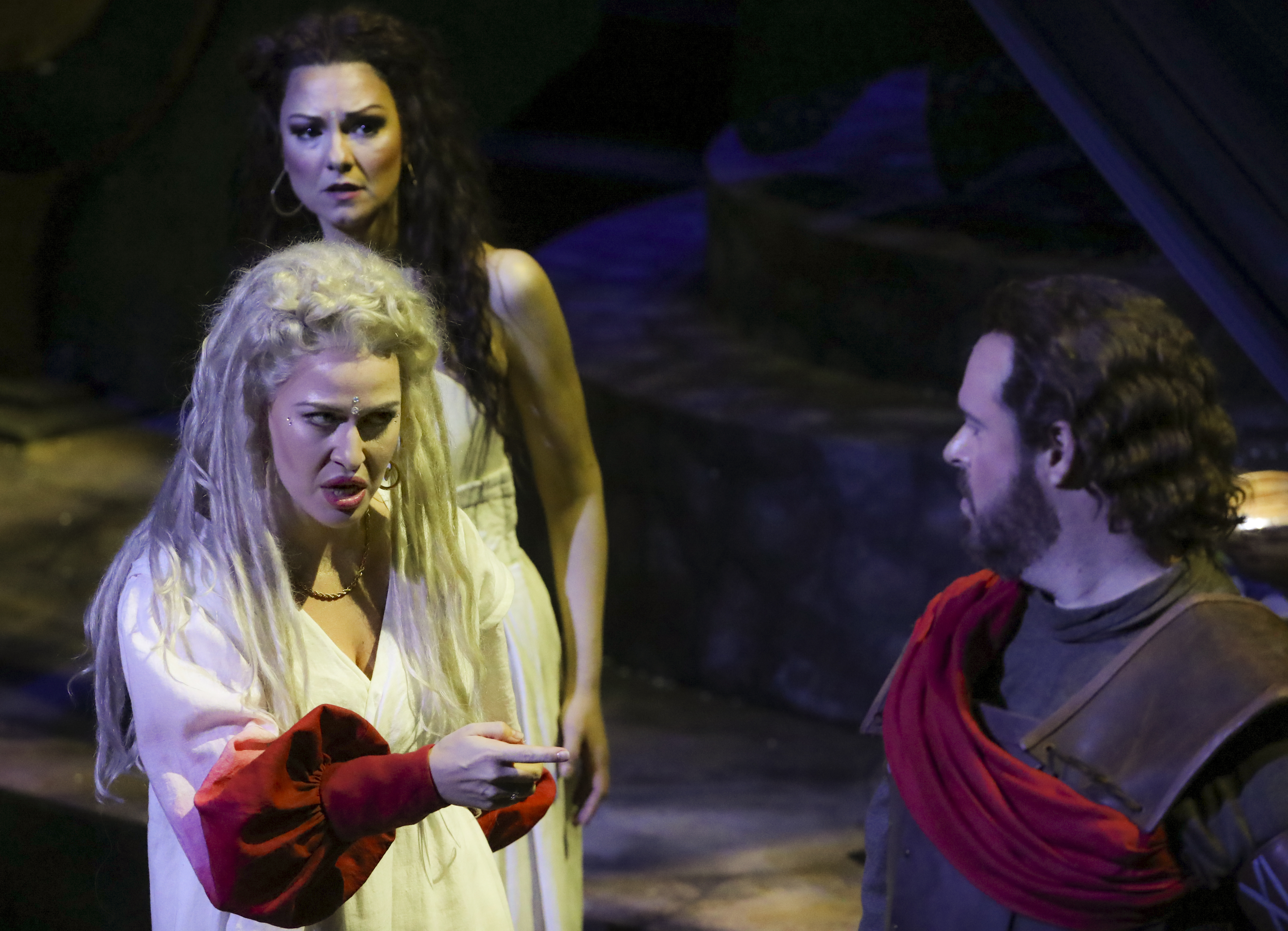 Elena Stikhina (left) with Sandra Piques Eddy and Jonathan Burton in a dress rehearsal for Boston Lyric Opera's "Norma." The production was canceled at the last minute, just before opening night.