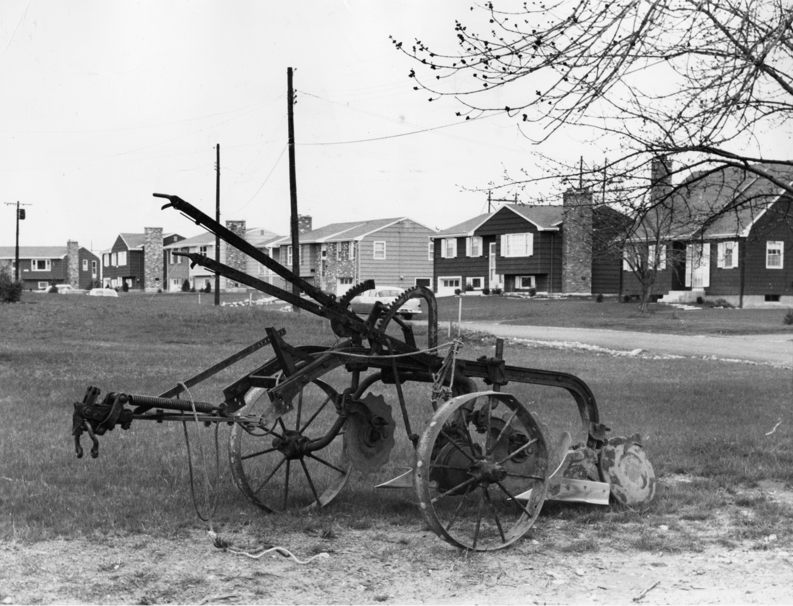 This plow, pictured in 1961, once tilled fields where houses now stand in Concord.