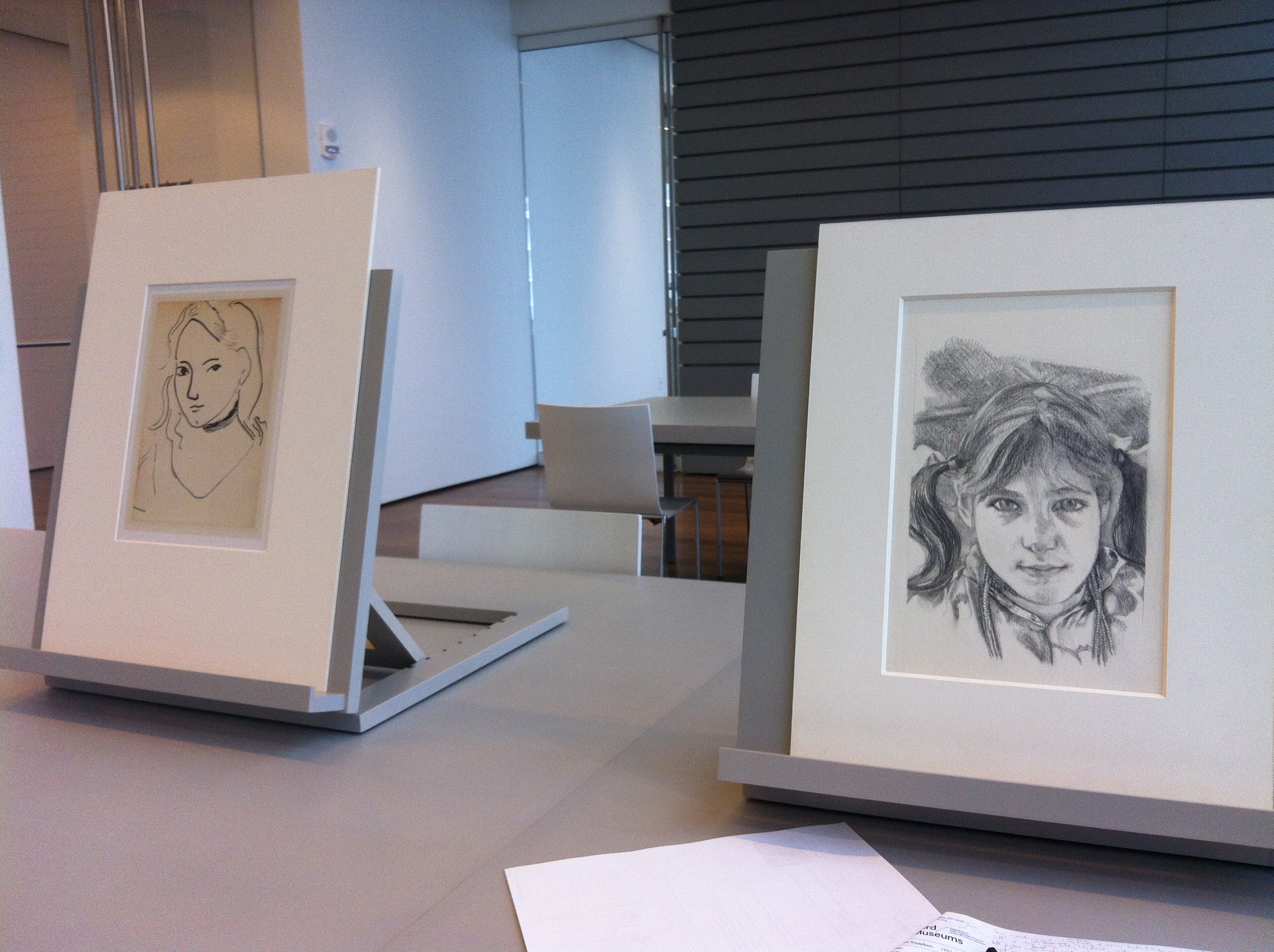Personal visitations with the collection of treasures not on display in the Harvard Art Museums, including drawings (from left) by Henri Matisse and Lucian Freud, can be arranged in the Cambridge institution’s new Art Study Center.