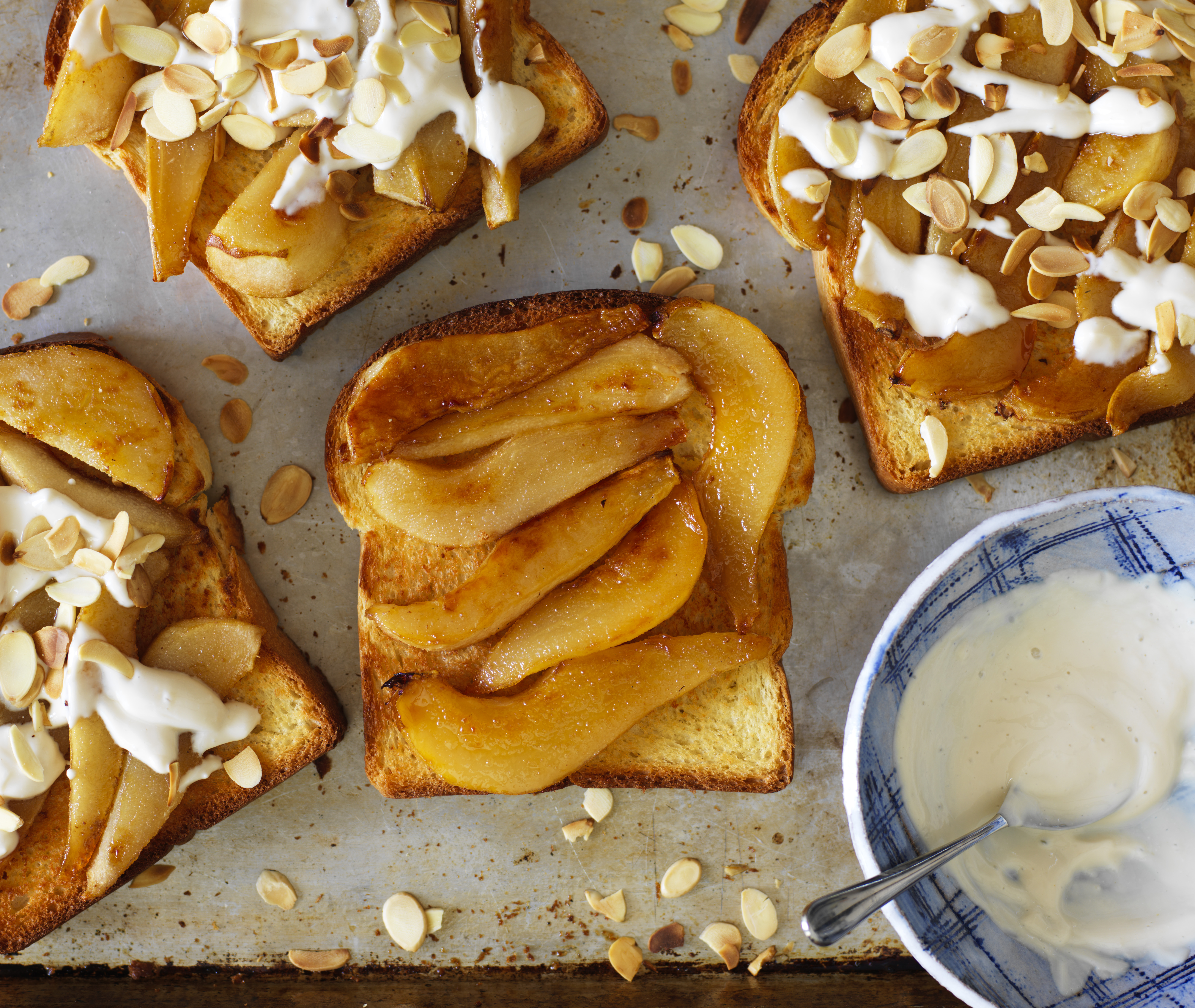 Maple-roasted pear toasts.