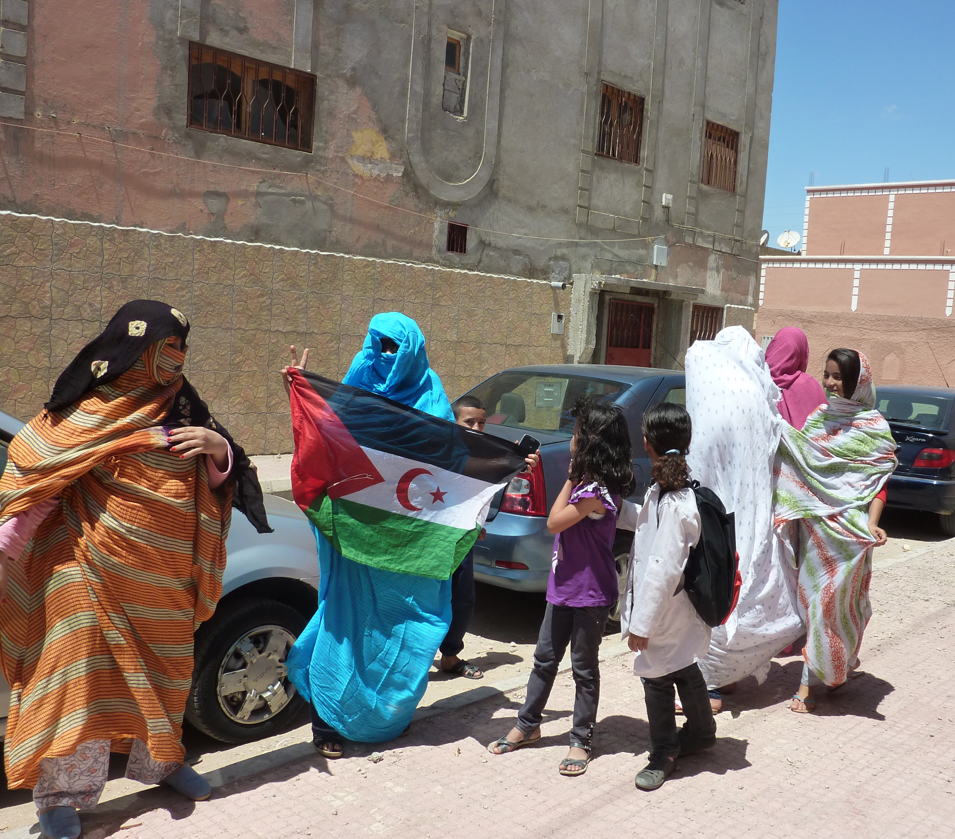 A spontaneous protest in favor of independence in Laayoune, Western Sahara.