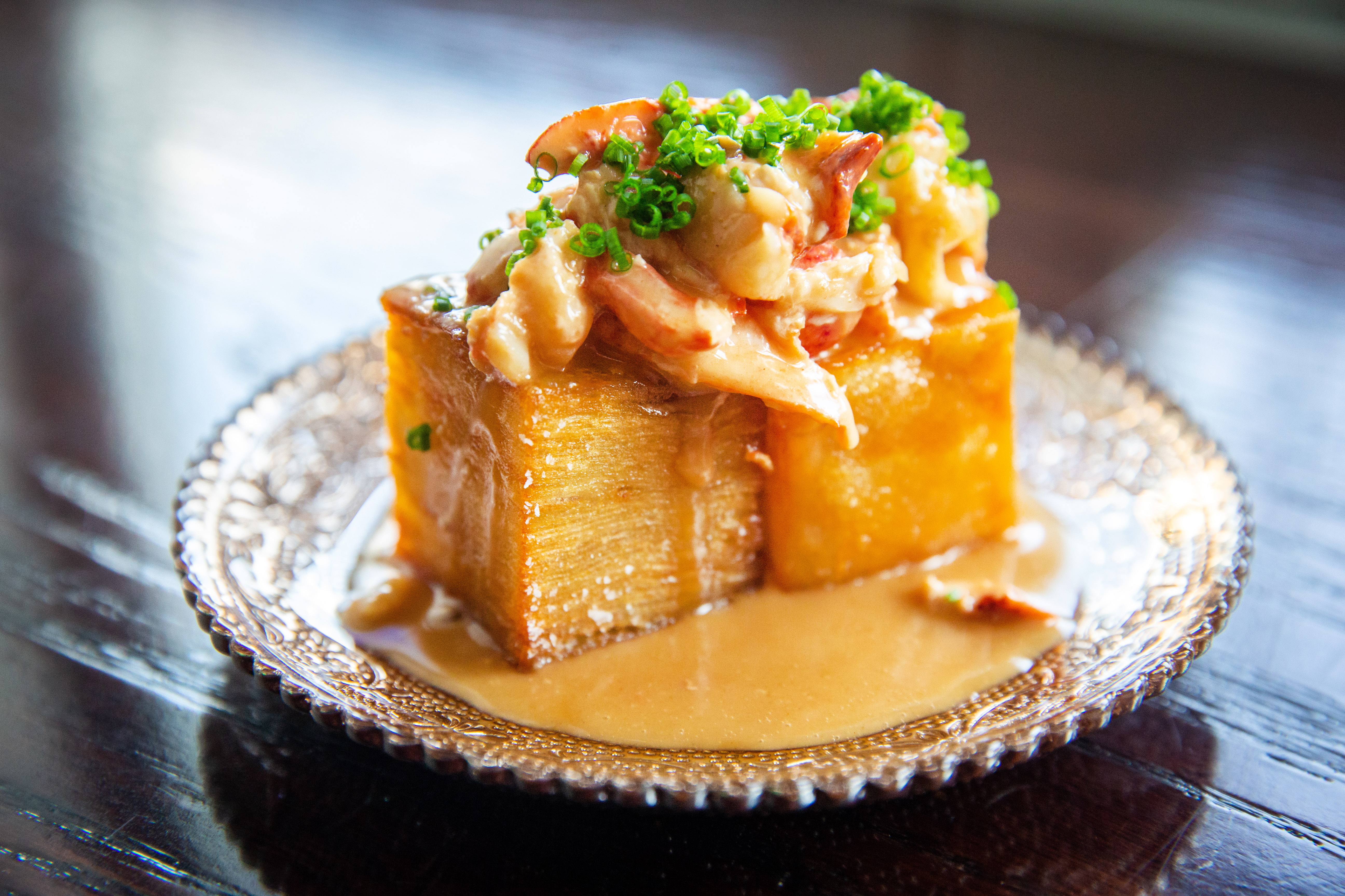 Crisped potato mille-feuille with lobster gravy at Fool’s Errand.