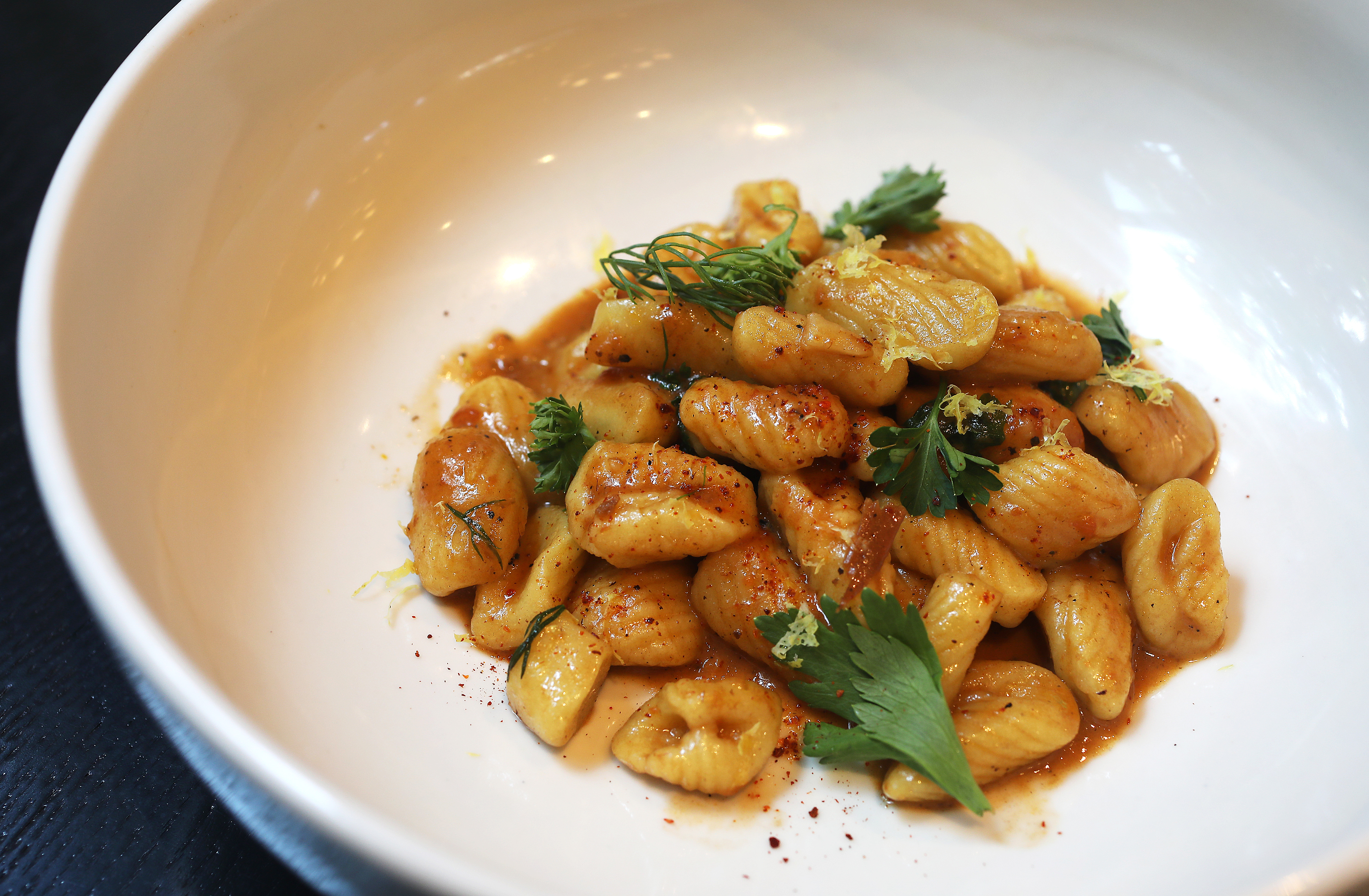 The gnocchetti with saffron sugo, fresh herbs, and lemon.Baskin
