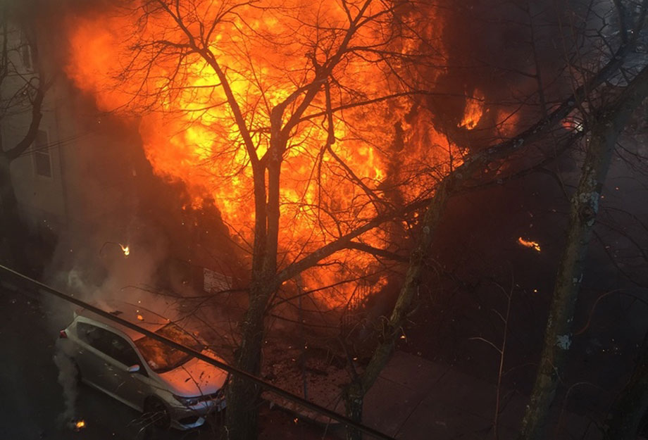 Firefighters were at the scene of a large blaze on Berkshire Street in Cambridge Saturday afternoon.