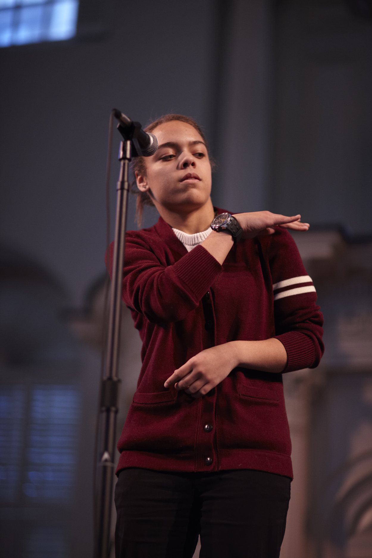 A contestant in state finals of poetry competition.